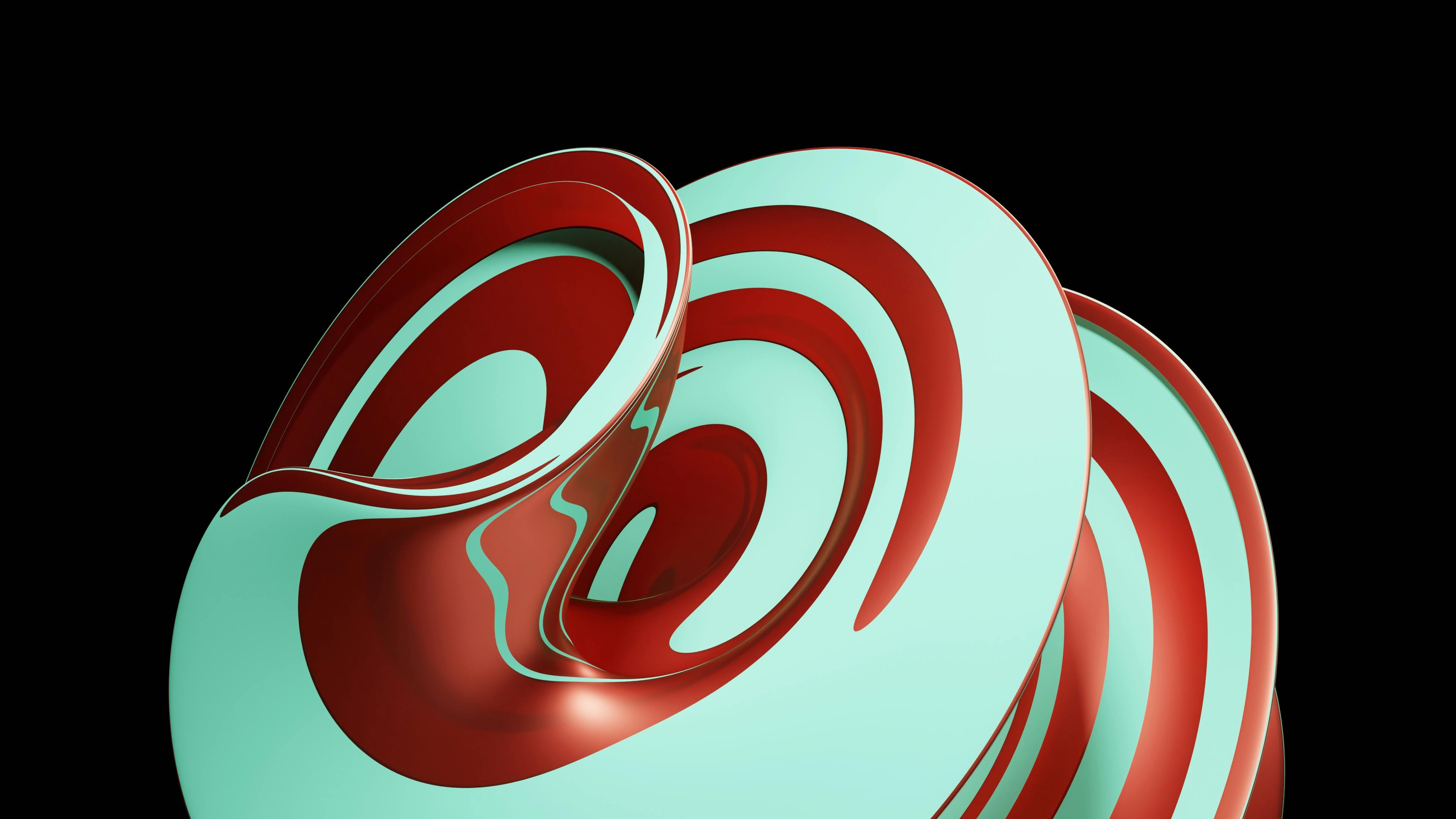 Gratis Forma astratta dinamica in 3D con vortici rossi e color acqua su sfondo nero. Foto a disposizione