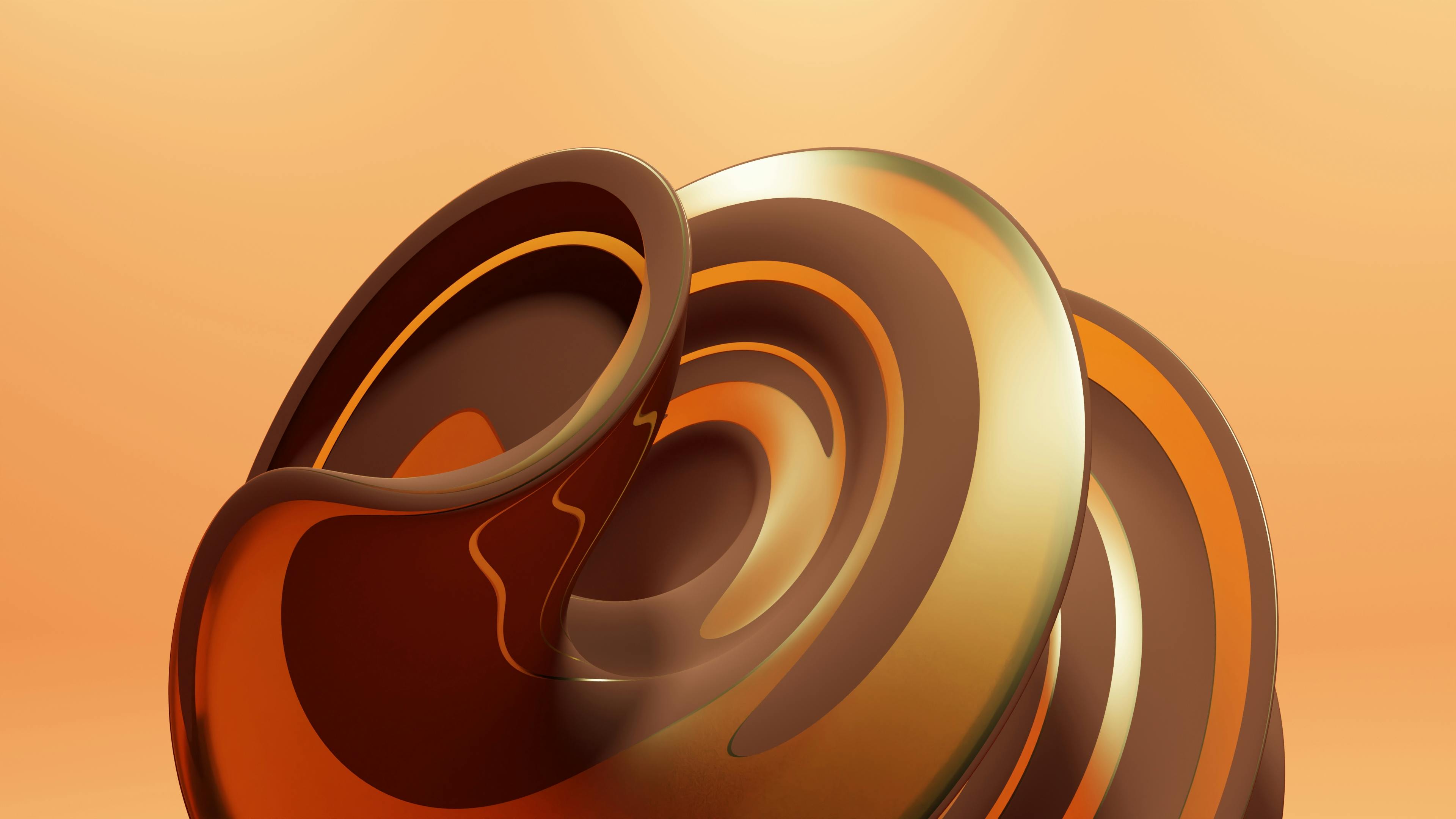 Free Abstract geometric shape with swirling brown and gold patterns on a warm background. Stock Photo