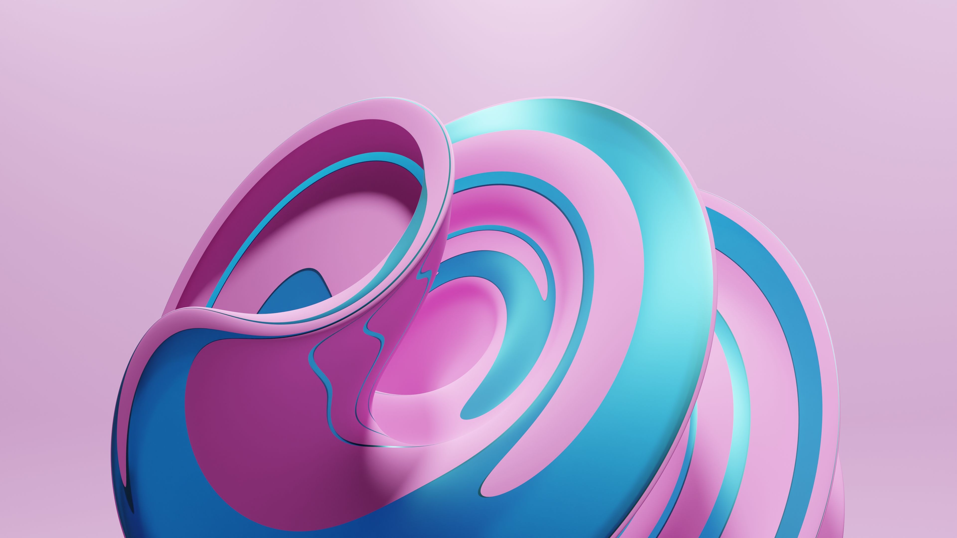 Vibrant abstract 3D sculpture in pink and blue shades with artistic patterns.