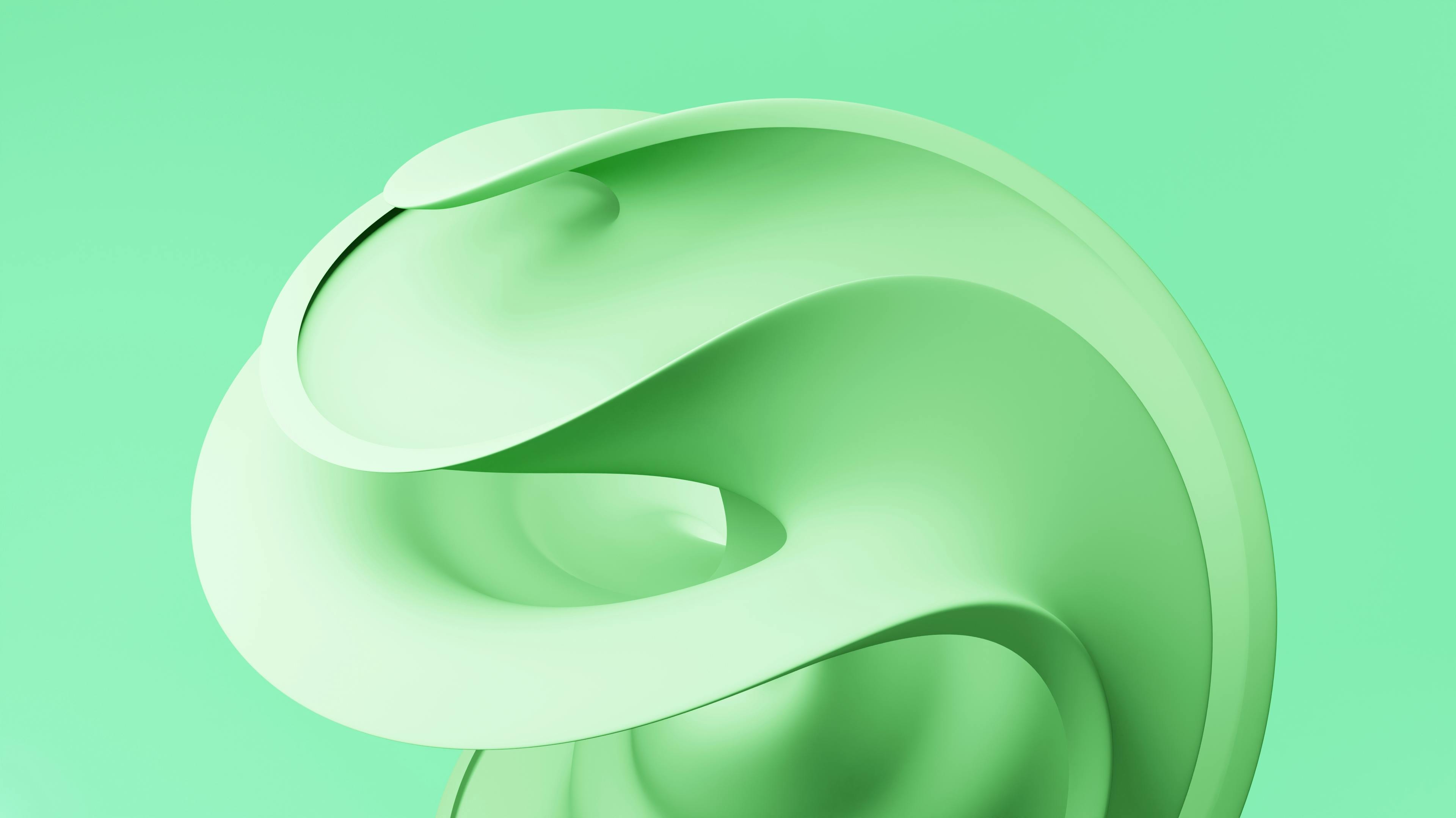 Free Artistic green fluid shape against a mint green background, perfect for modern design concepts. Stock Photo
