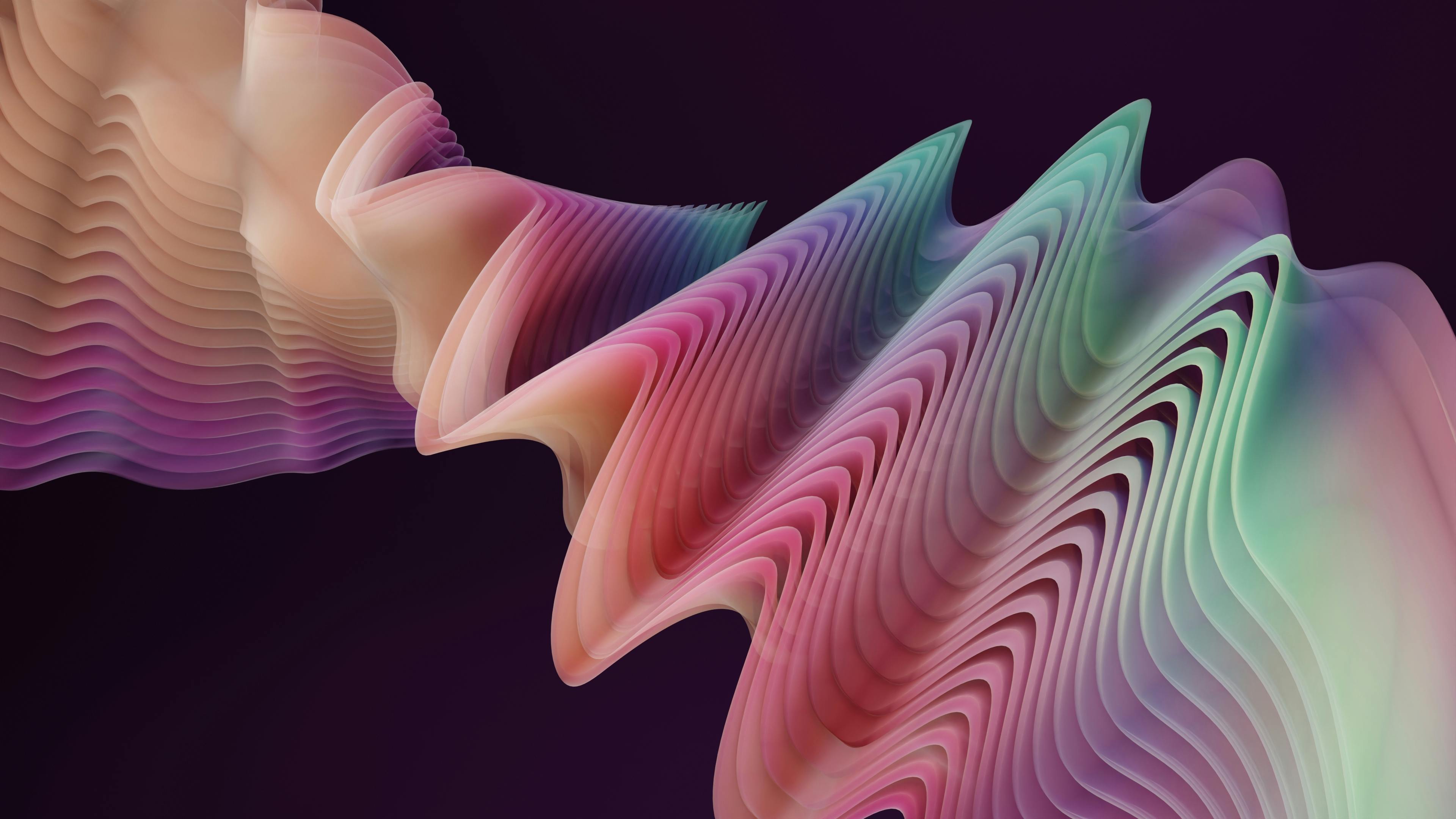 grátis Design abstrato ondulado e colorido com camadas e gradientes sobre um fundo escuro. Foto profissional