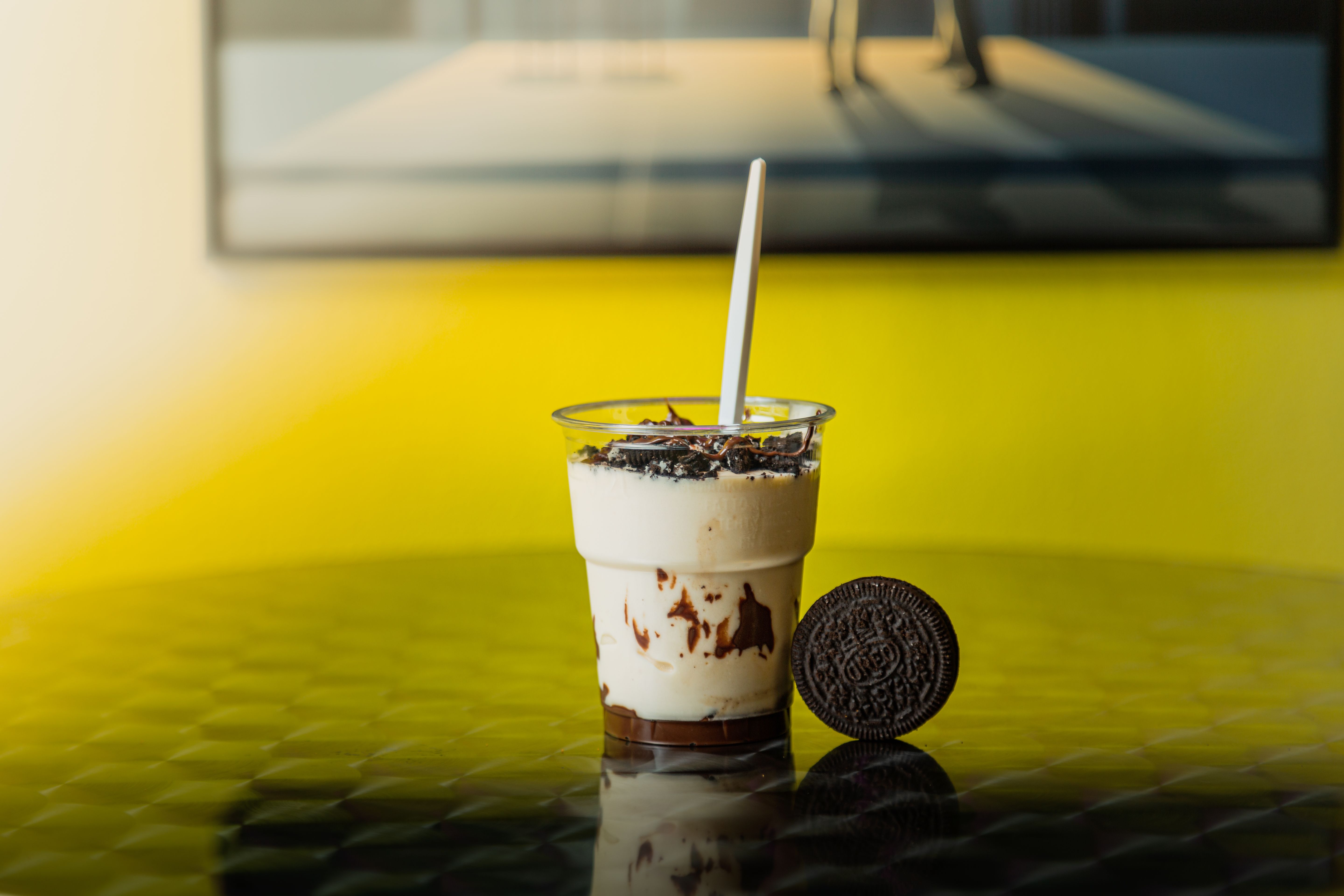 Close up of Cookie Butter Oreo with creamy filling
