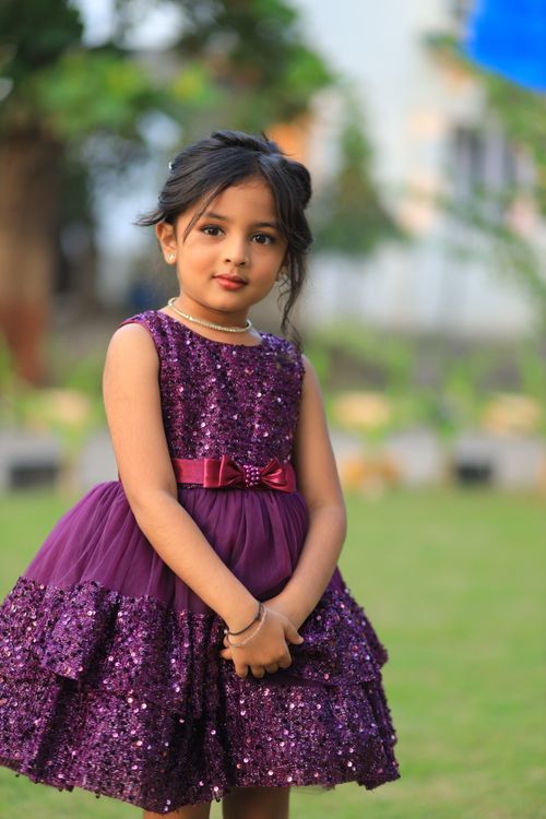 Adorable Girl in Purple Dress Posing Outdoors Free Stock Photo Adorable Girl in Purple Dress Posing Outdoors Free Stock Photo
