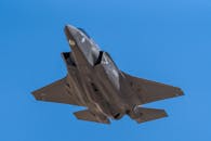 F-35 Fighter Jet Soaring Against Clear Blue Sky