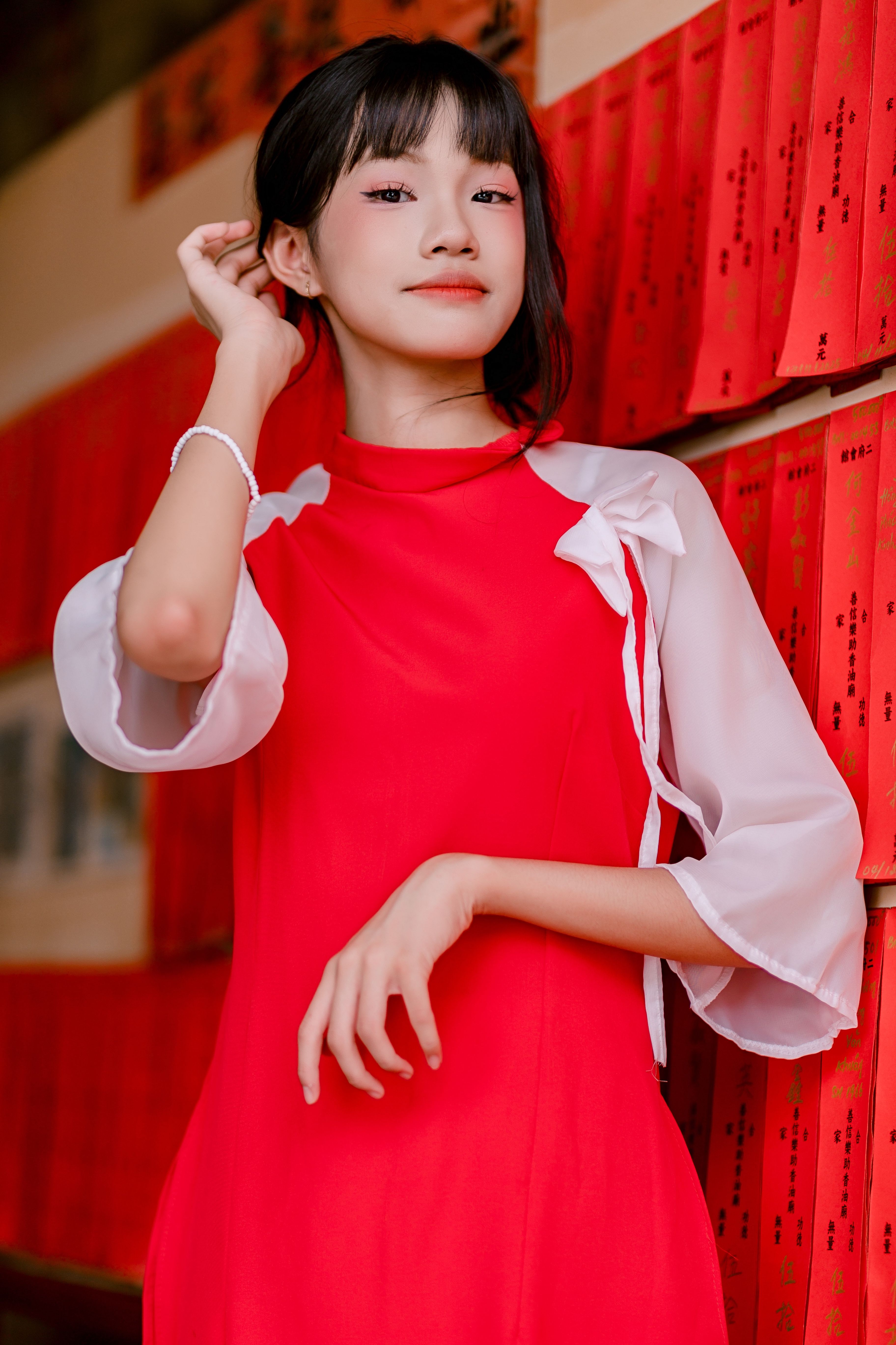 Elegant Woman in Traditional Red Dress Indoors · Free Stock Photo
