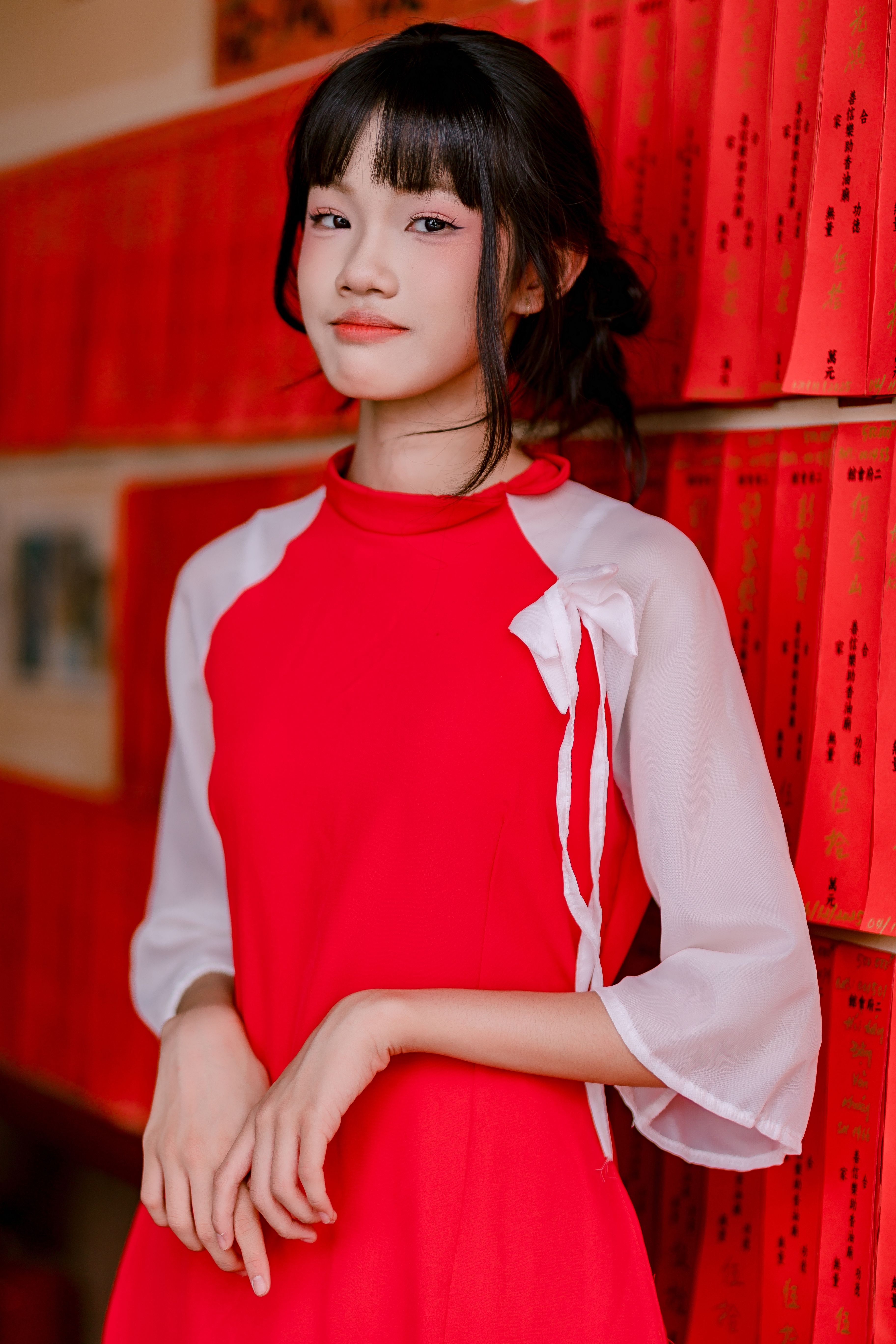 Portrait of a Woman in Red and White Dress · Free Stock Photo