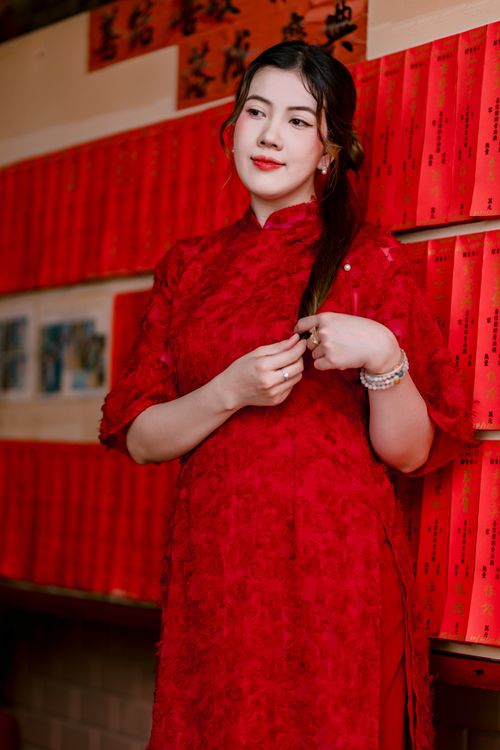 Woman in Traditional Red Dress Indoors · Free Stock Photo