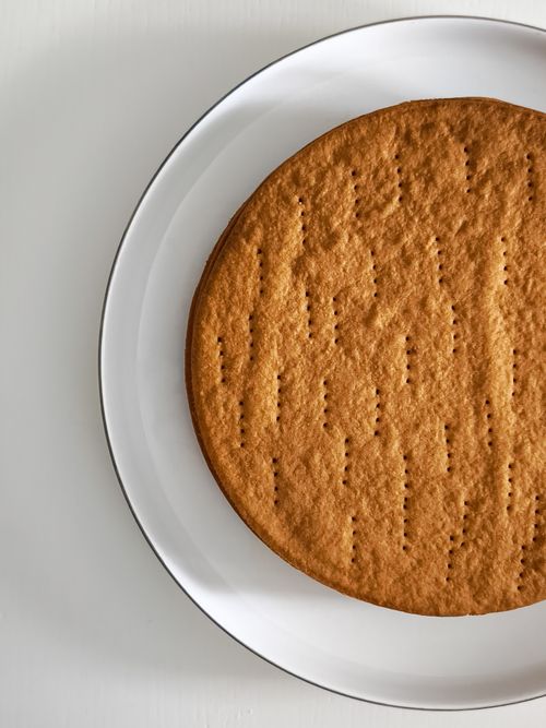Free Aerial view of a golden biscuit on a white plate, perfect for culinary and bakery themes. Stock Photo