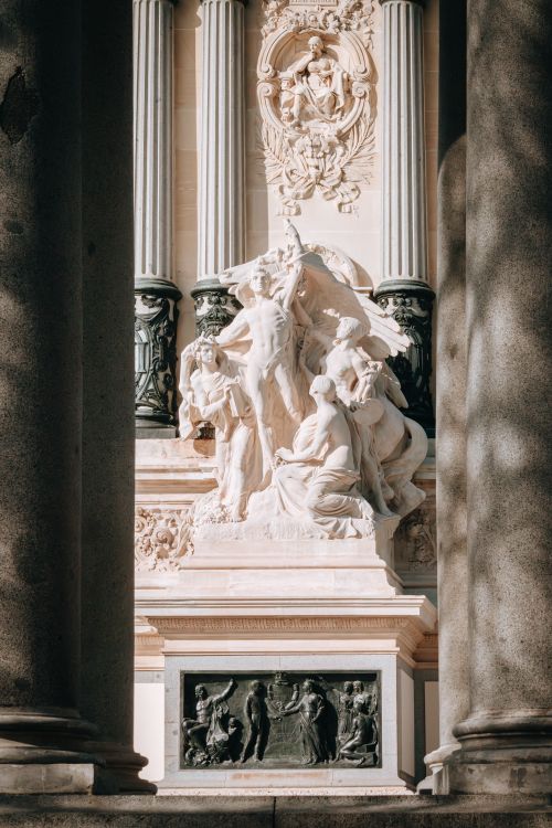 Free Stunning neoclassical sculpture at the Monument to Alfonso XII in Retiro Park, Madrid. Stock Photo