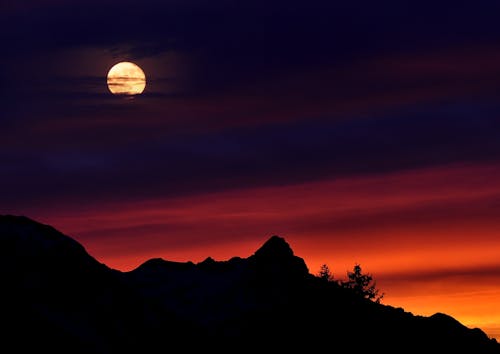 Free Full Moon Over Black Mountain Stock Photo