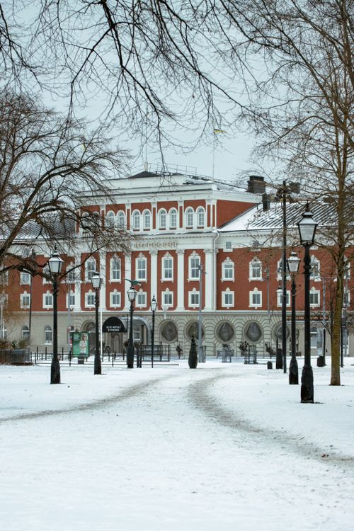 Free Snowy landscape featuring Stadshotellet in Jönköping, Sweden during winter. Stock Photo