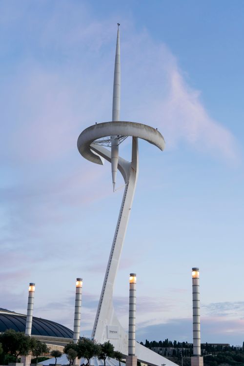 Free Santiago Calatrava's iconic telecommunications tower in Barcelona during sunset. Stock Photo
