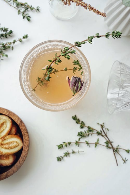 Free Clear Glass Bowl with Herbs and Tea Stock Photo