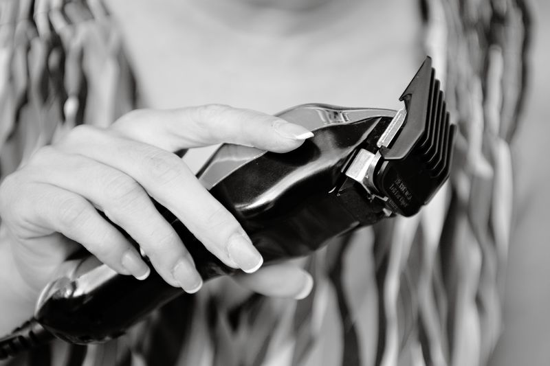 Black and white close-up of hair clippers