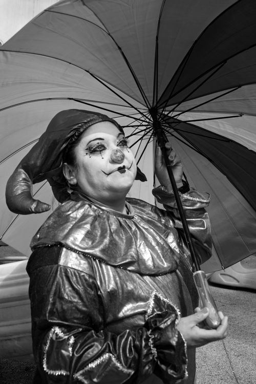Free Artistic portrait of a clown in Ciudad de México with expressive makeup and costume. Stock Photo