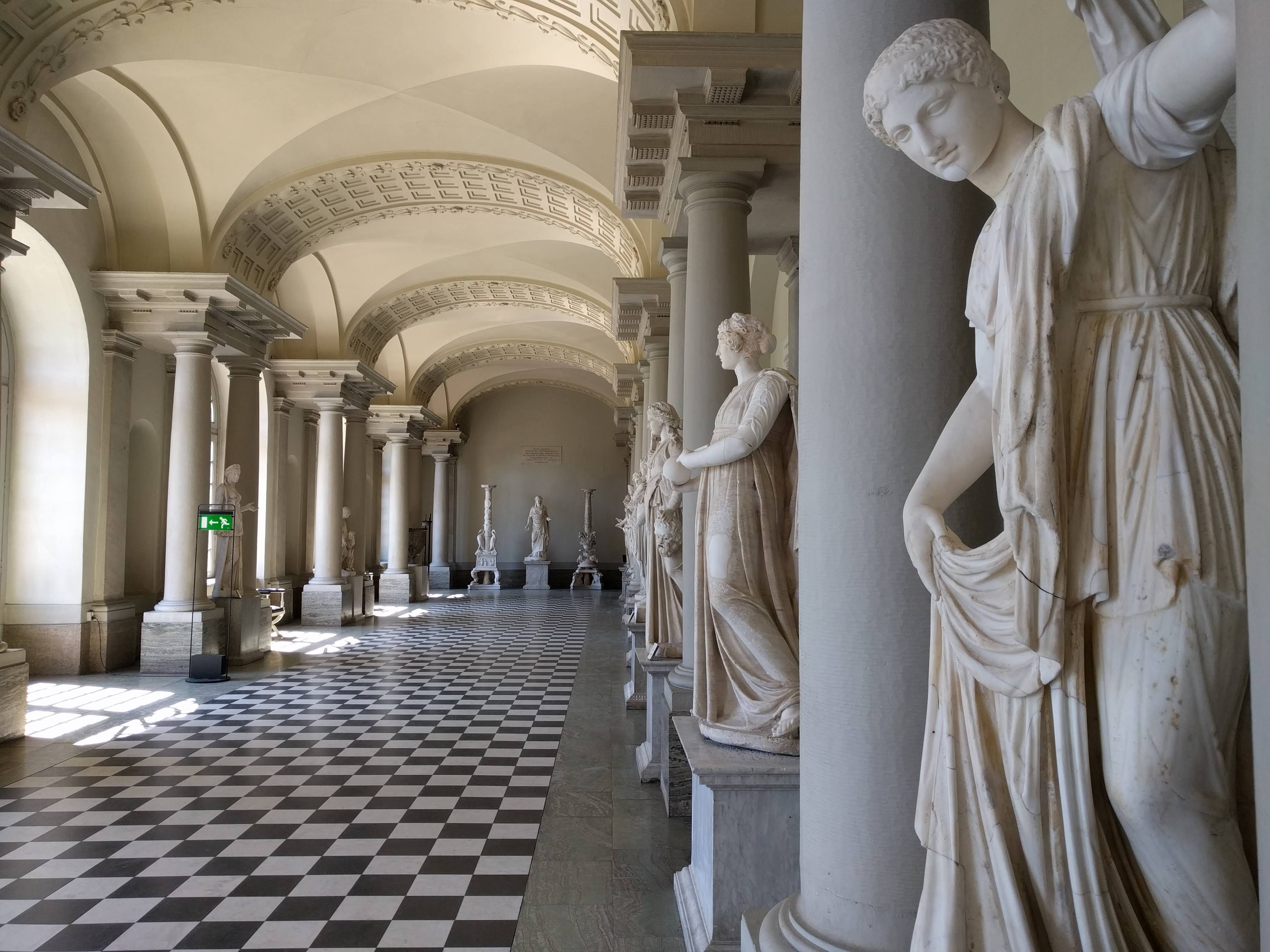 Grand museum interior with classical architecture