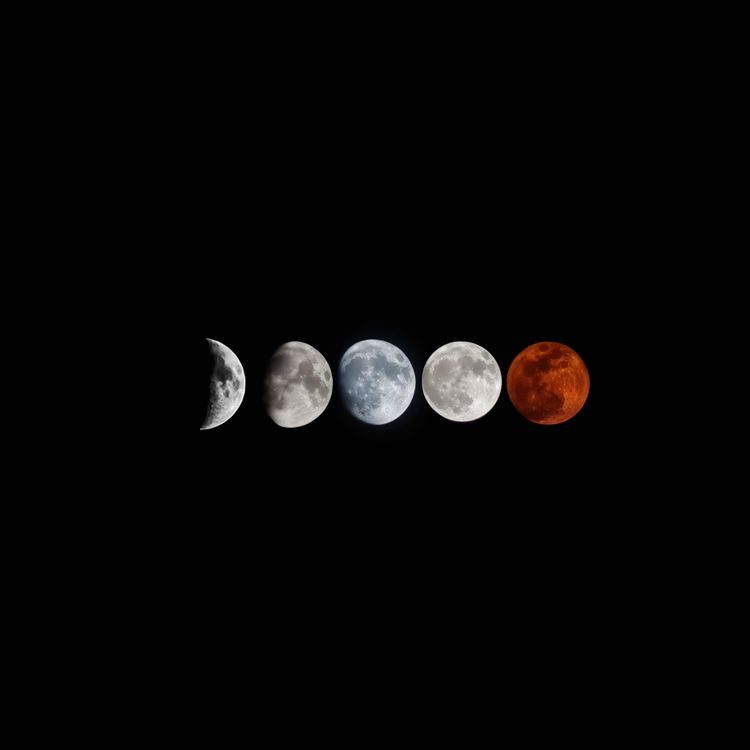 Phases of the Moon Sequence Against Black Sky · Free Stock Photo