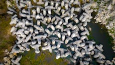 Aerial View of Dolos Structures on Lugo Coastline