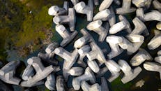 Aerial View of Tetrapod Coastal Structures in Lugo