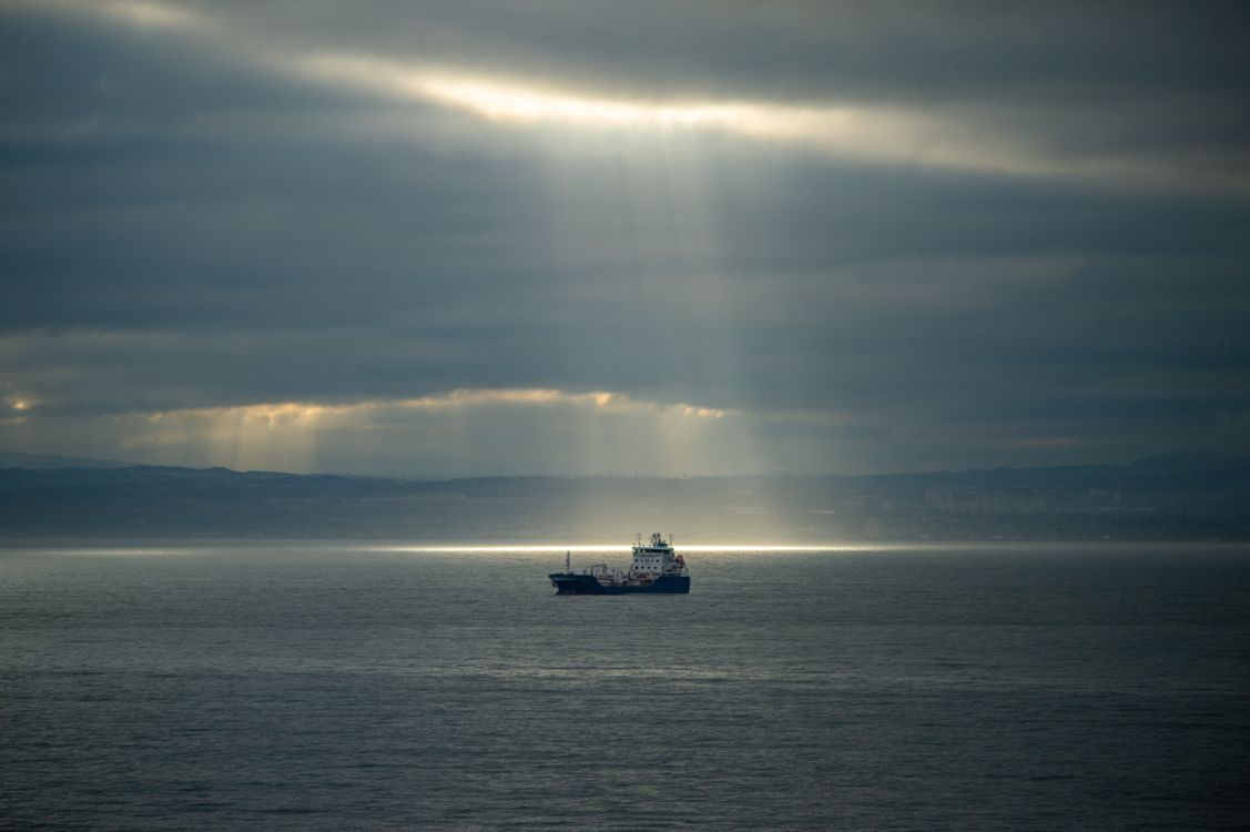 Summer Rays Ship Dramatic Seascape with Sun Rays and Ship · Free Stock Photo