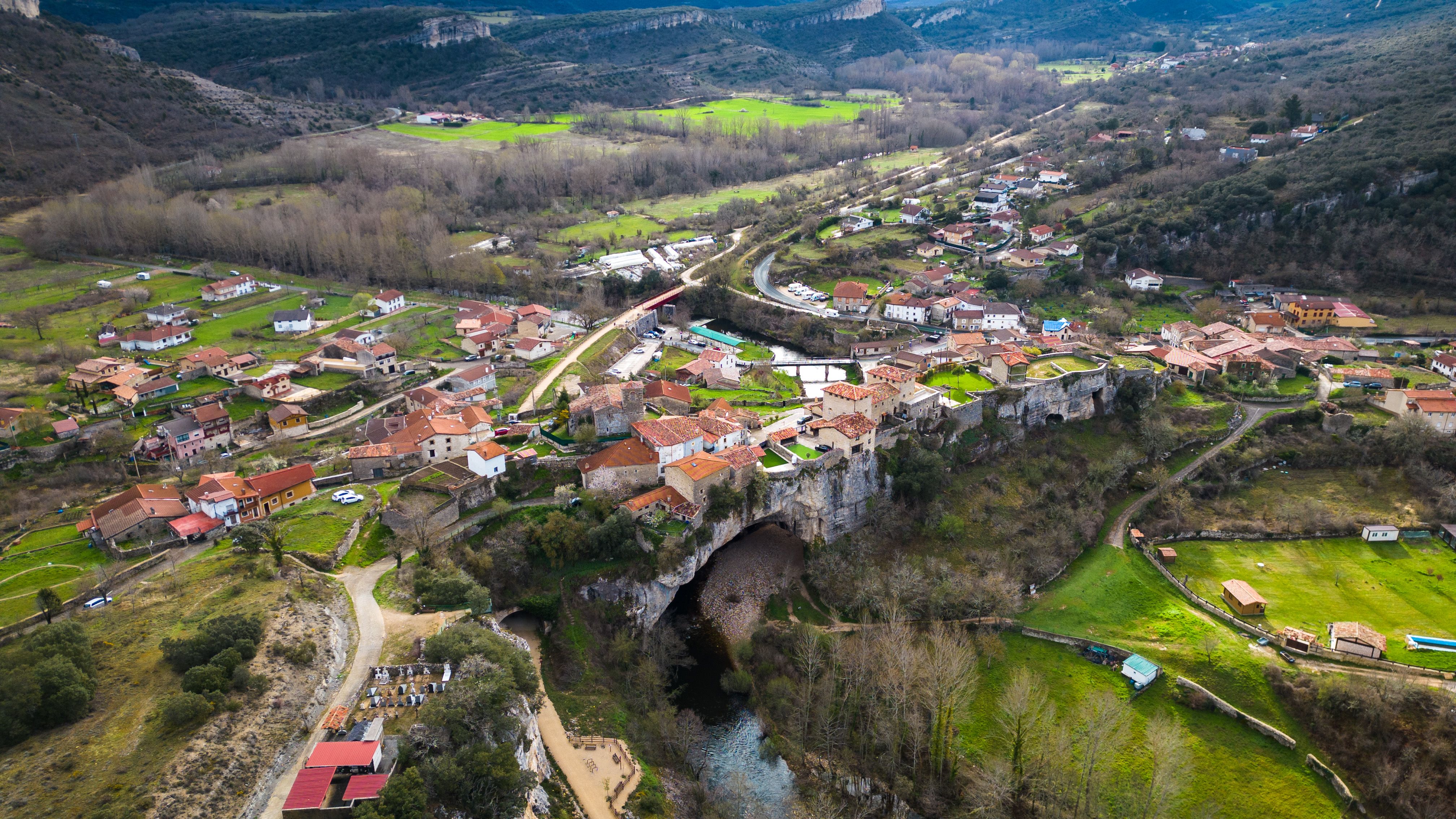 Aerial View of Puentedey Village in Spain