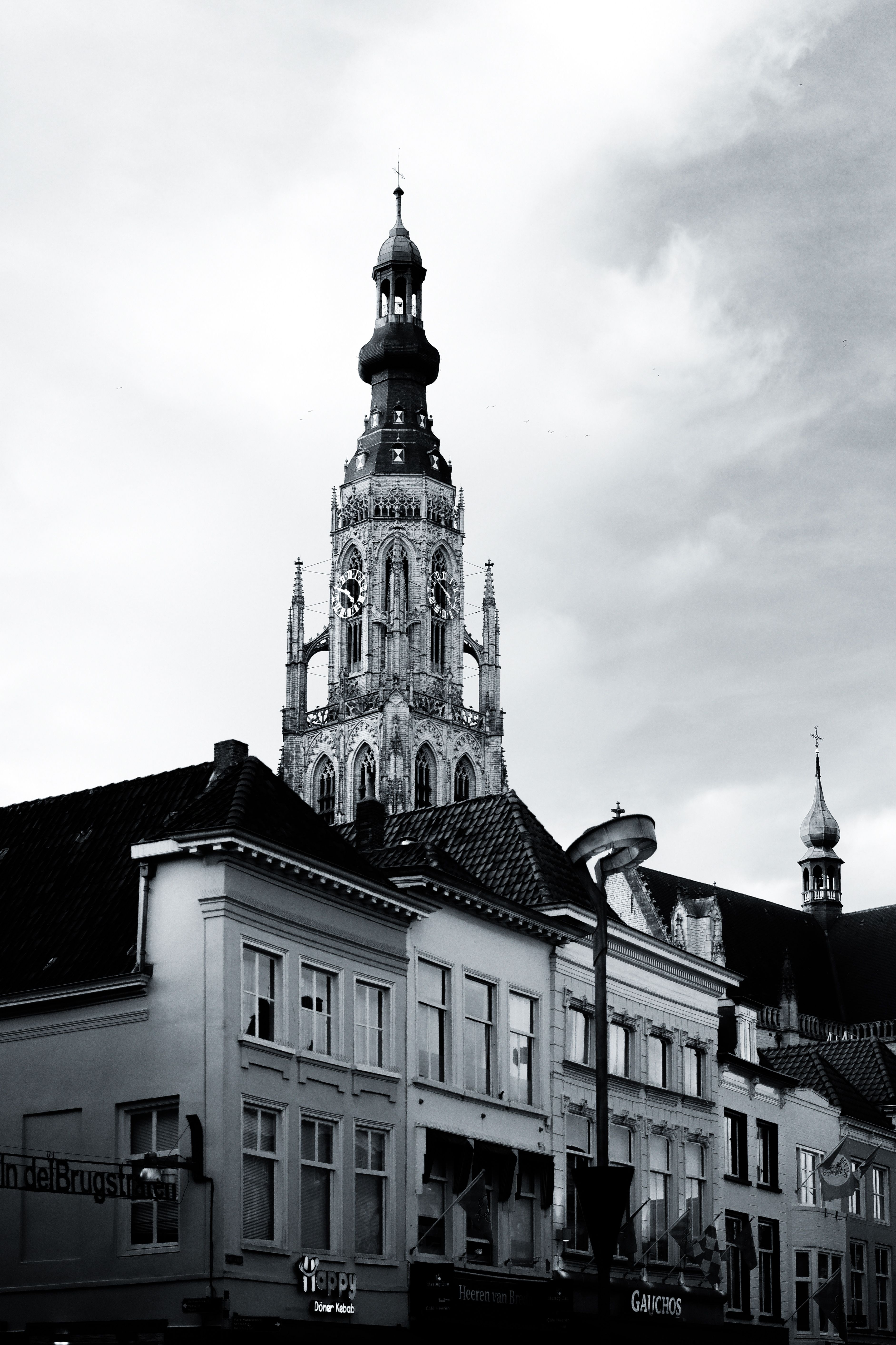 Historic Gothic Church Tower in Black and White · Free Stock Photo