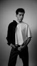 Black and White Portrait of a Young Man in Studio