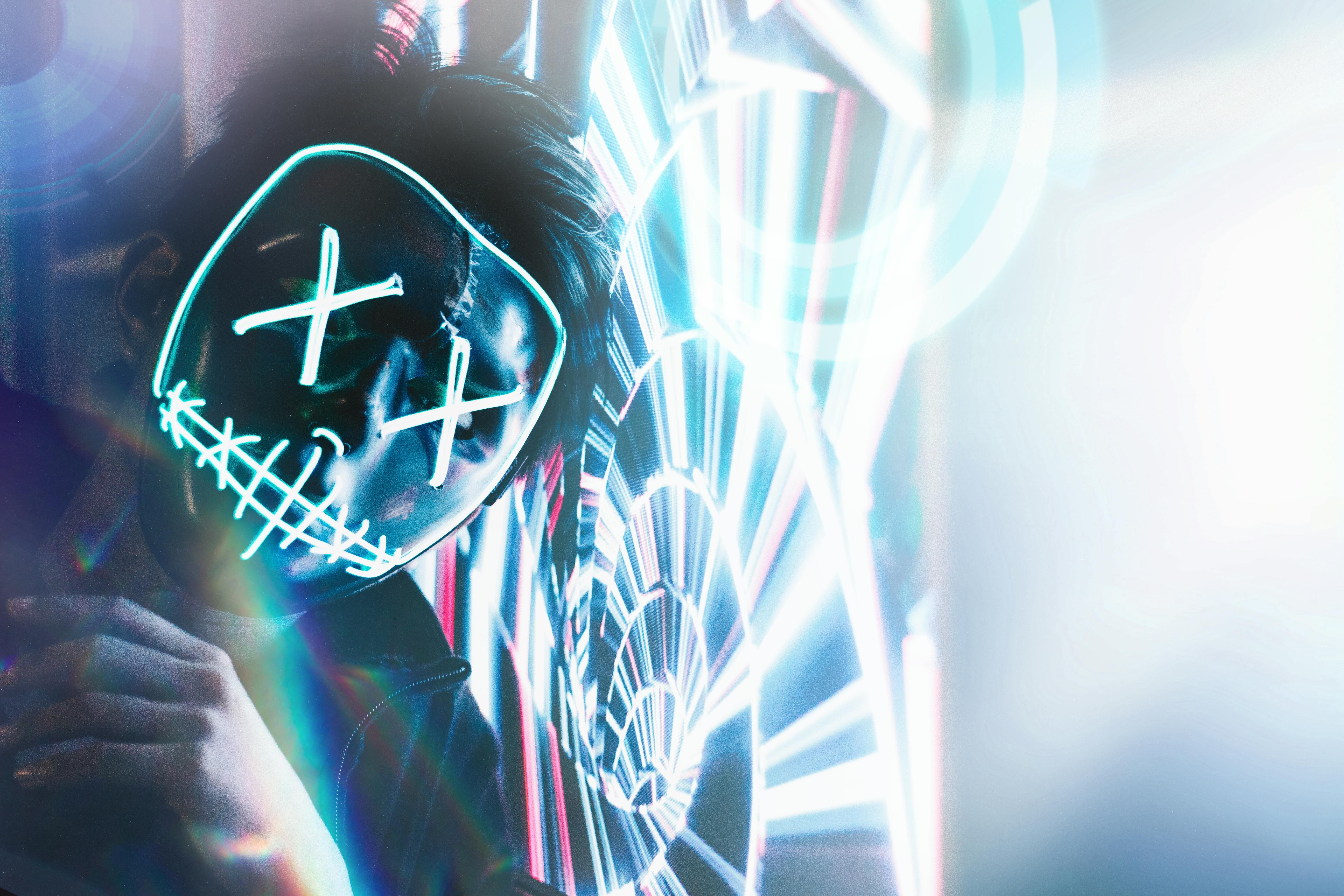 Man Wearing LED Purge Mask · Free Stock Photo