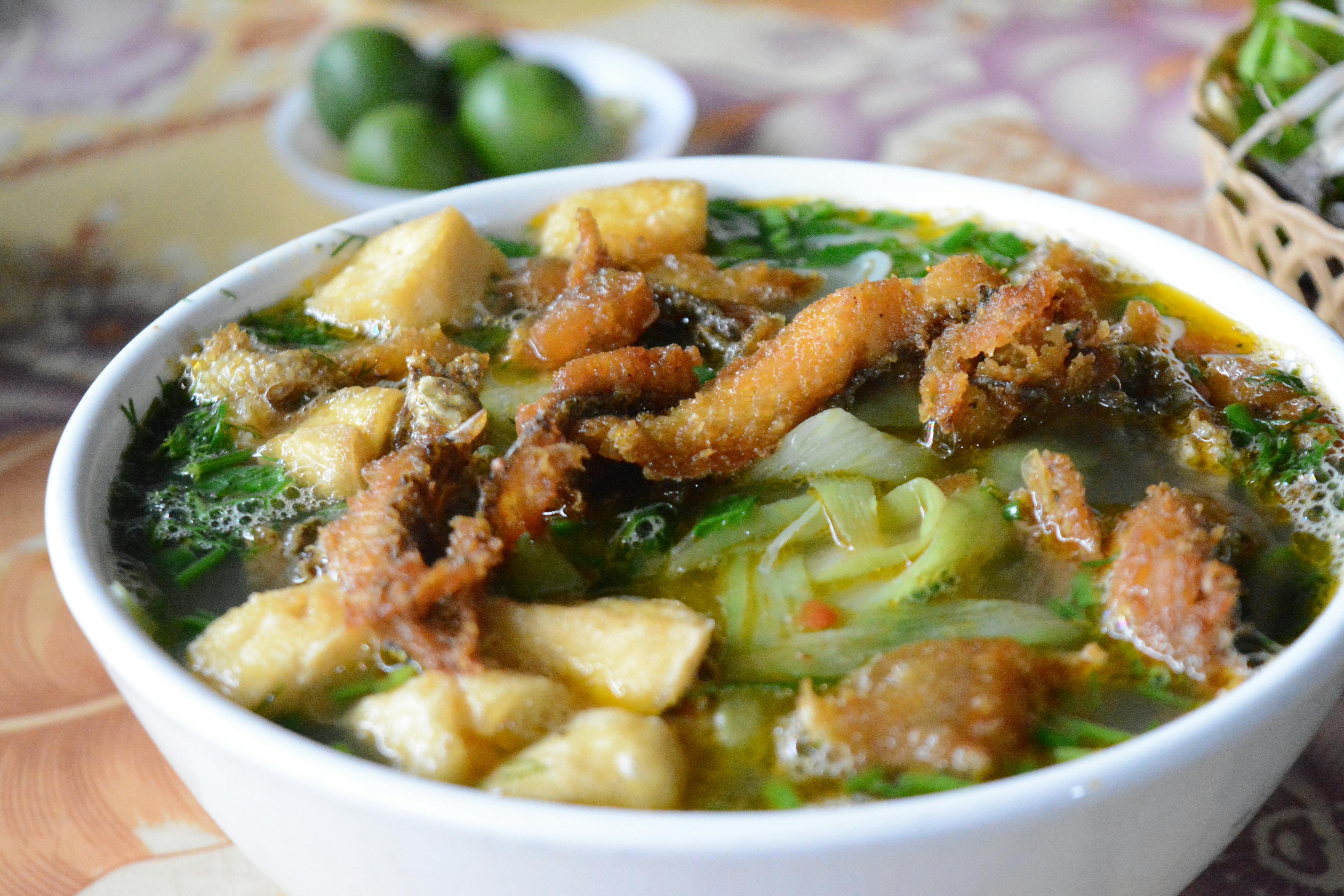 Vietnamese Fish Noodle Soup with Fried Fish