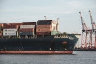 Large Cargo Ship in Hamburg Harbor