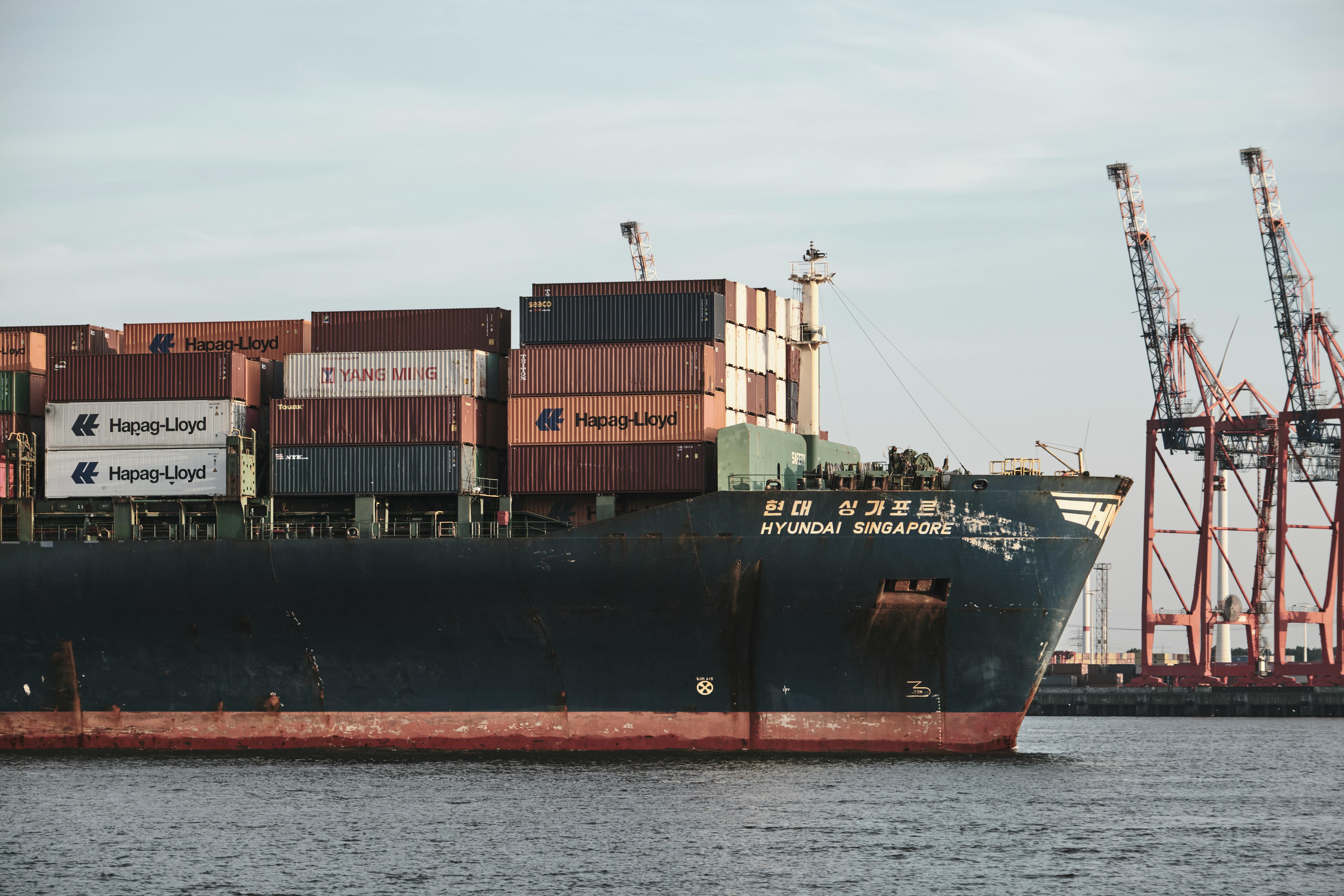 Large Cargo Ship in Hamburg Harbor