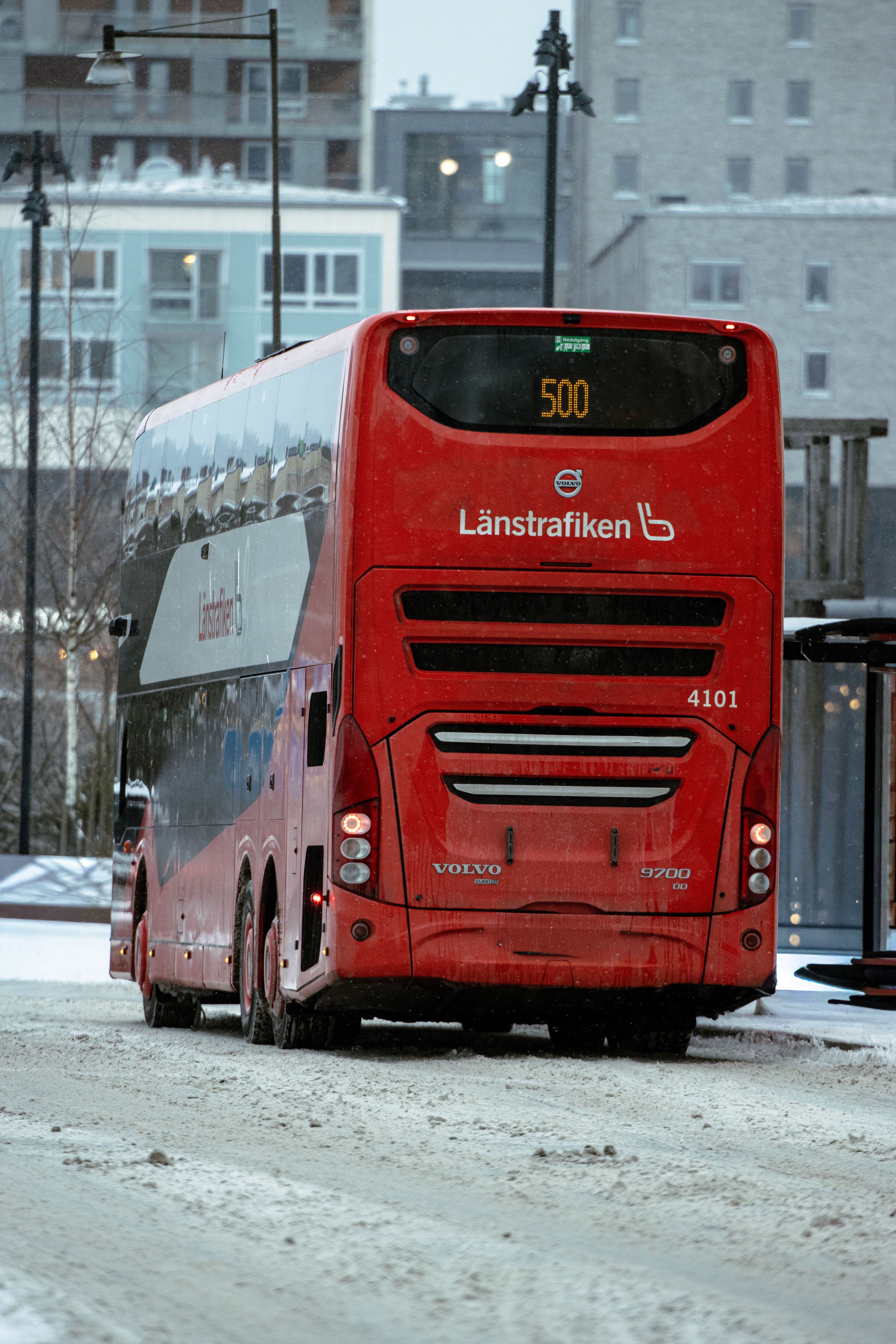 Red Double-Decker Bus in Wintery Jonkoping · Free Stock Photo