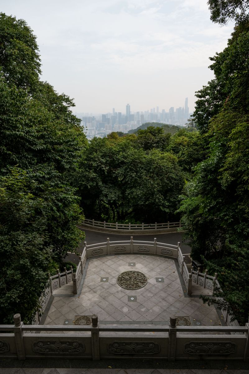 Overlook terrace in Yuexiu Park with the Guangzhou skyline in the distance