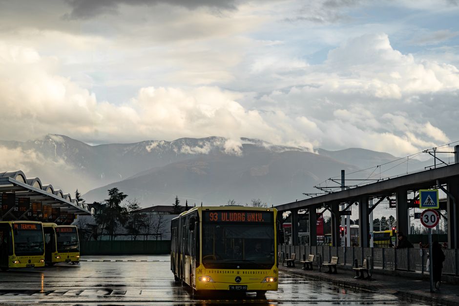 Rinas Express bus parked at Tirana International Airport, Albania