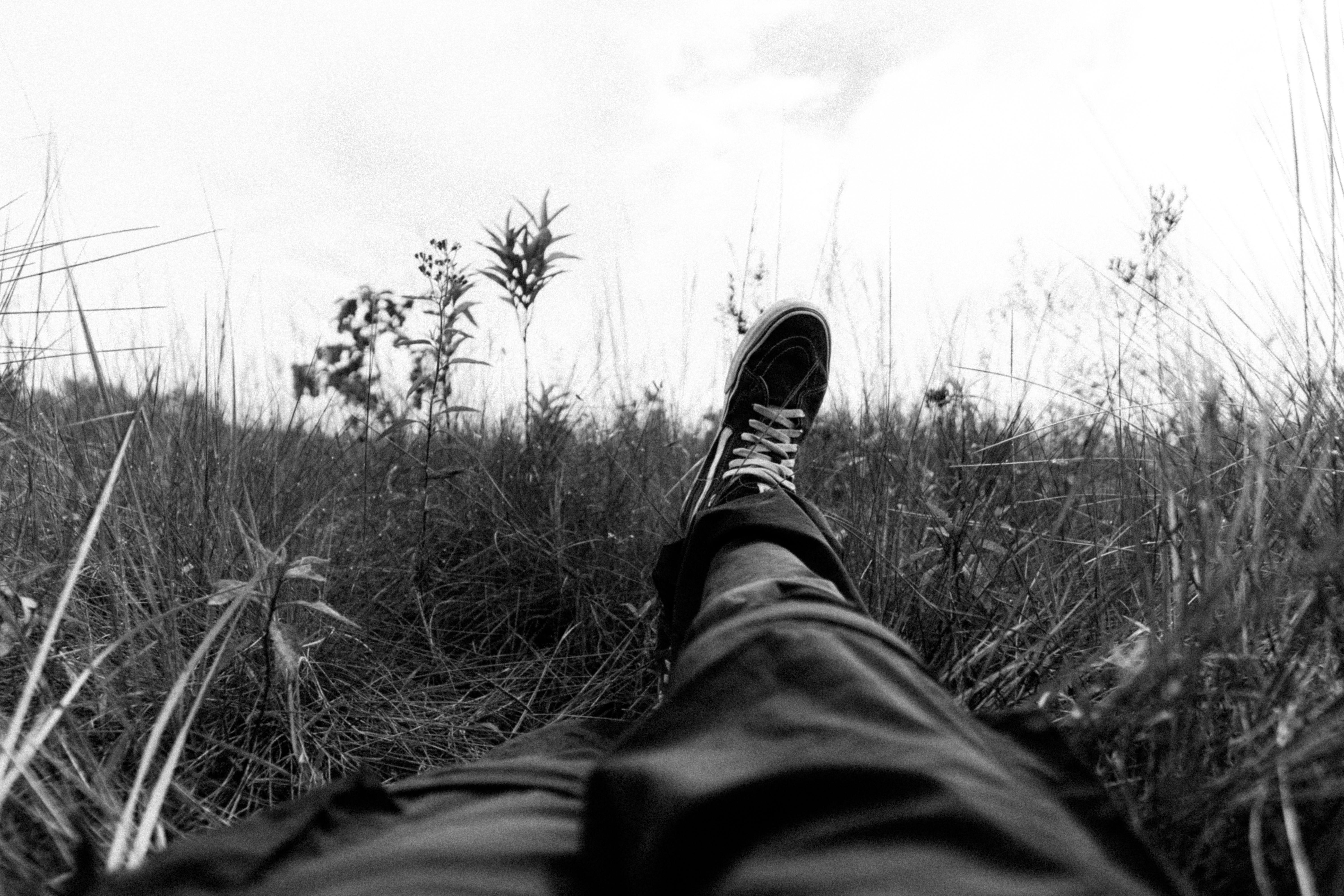 Zadarmo Uvoľnená osoba ležiaca na trávnatej lúke, zachytená monochromaticky pre dosiahnutie pokojného efektu. Fotka z fotobanky