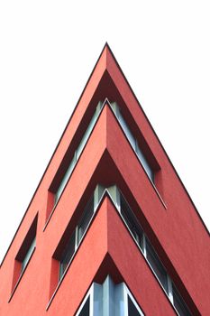 From below of contemporary style residential house exterior with geometric lines in city in daylight