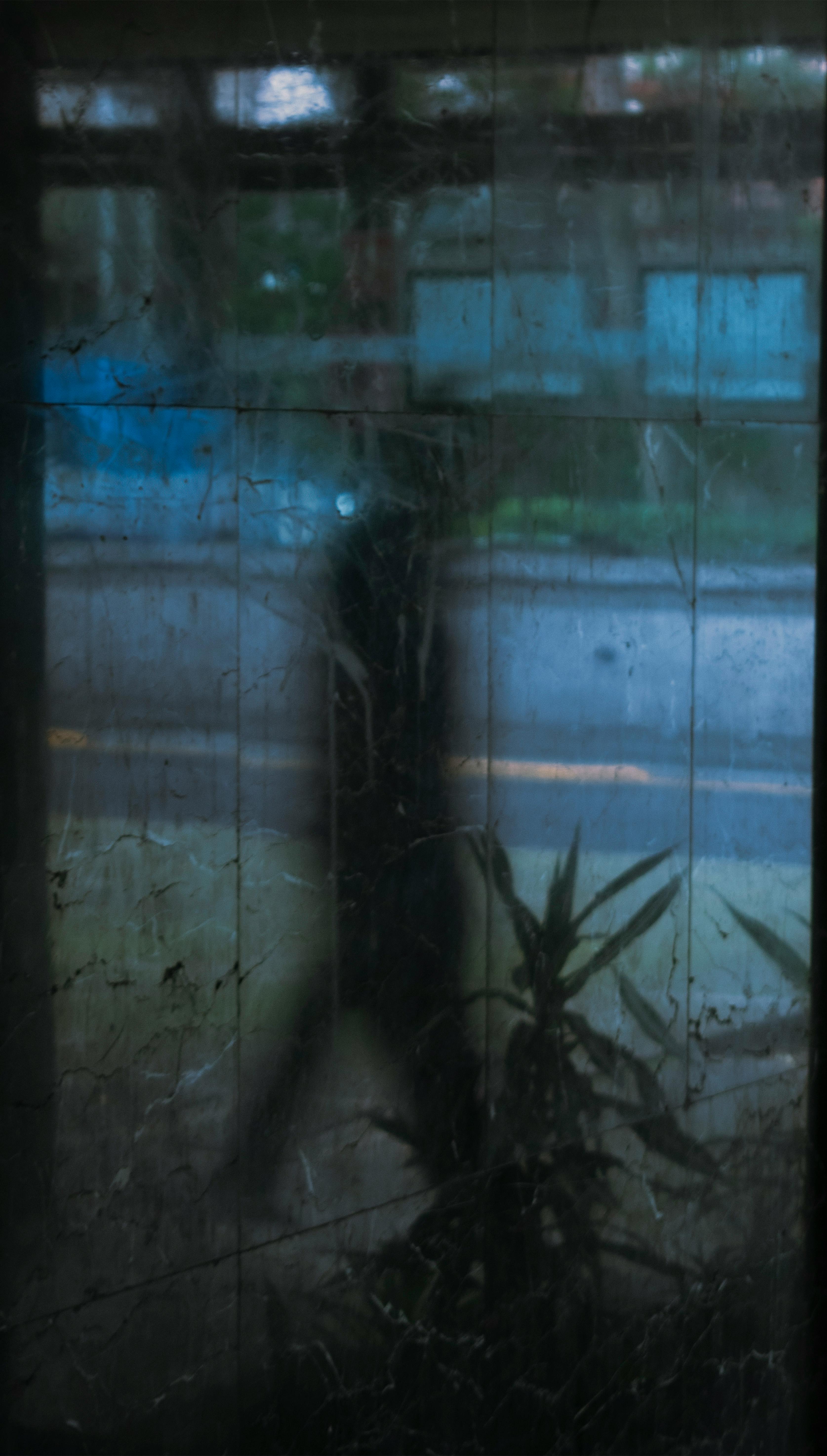 Zadarmo Záhadná silueta kráčajúca za zahmleným skleneným oknom v daždivý deň. Fotka z fotobanky