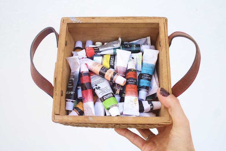 Acrylic Paint Tubes In A Container