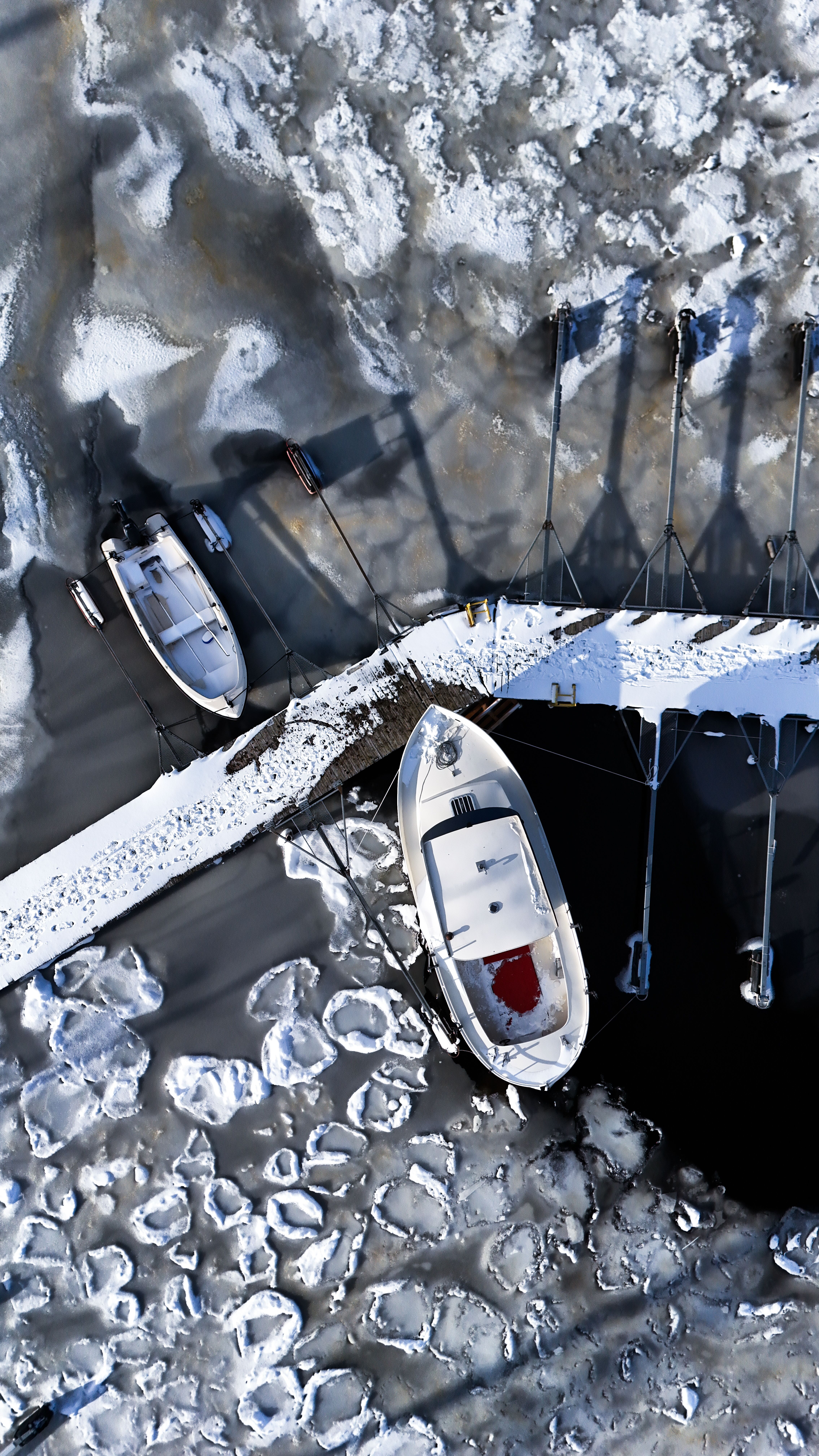 Aerial View of Boats in Frozen Jönköping Harbor · Free Stock Photo