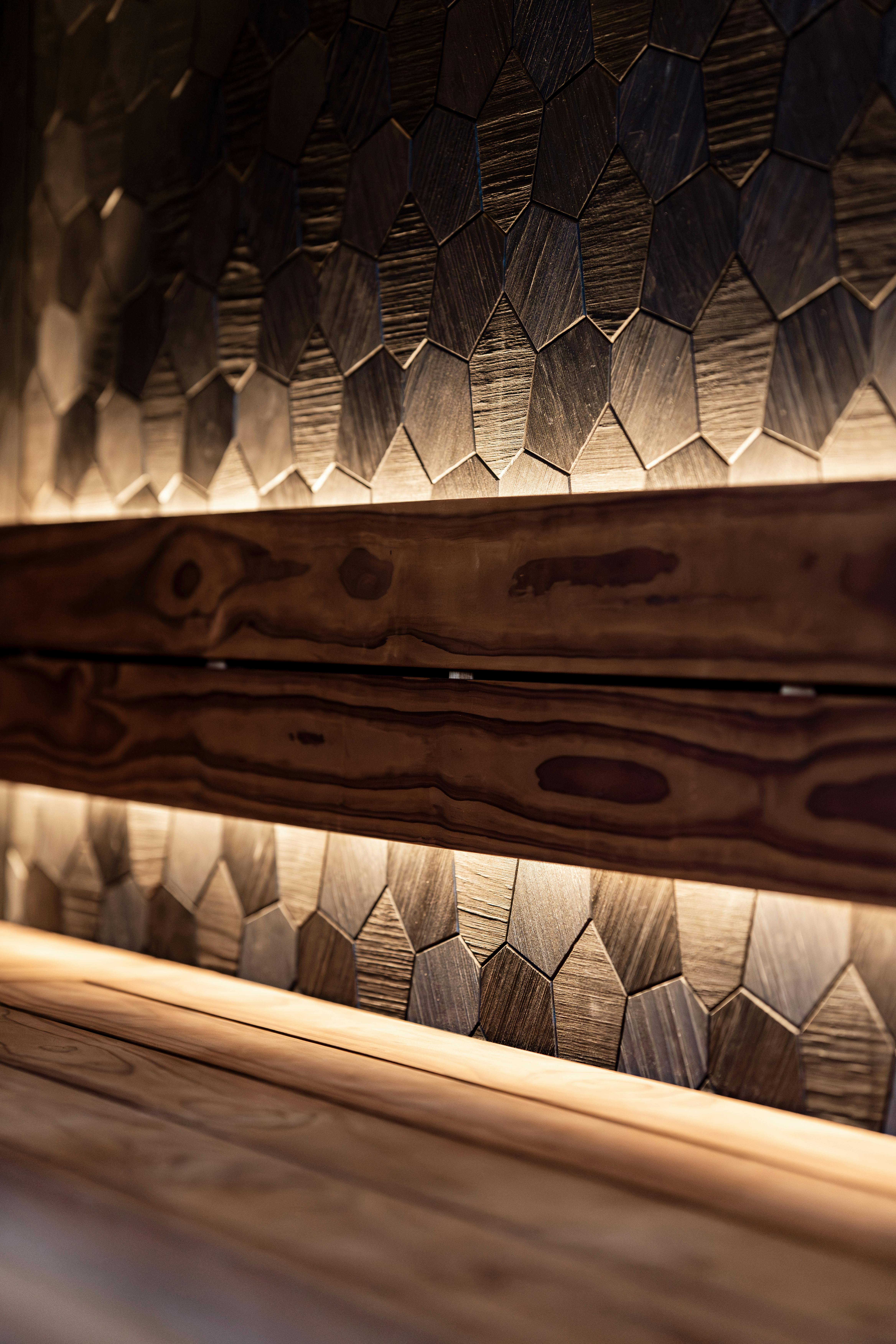 Free A modern indoor sauna with Nordic design elements, featuring LED backlighting and wood paneling. Stock Photo