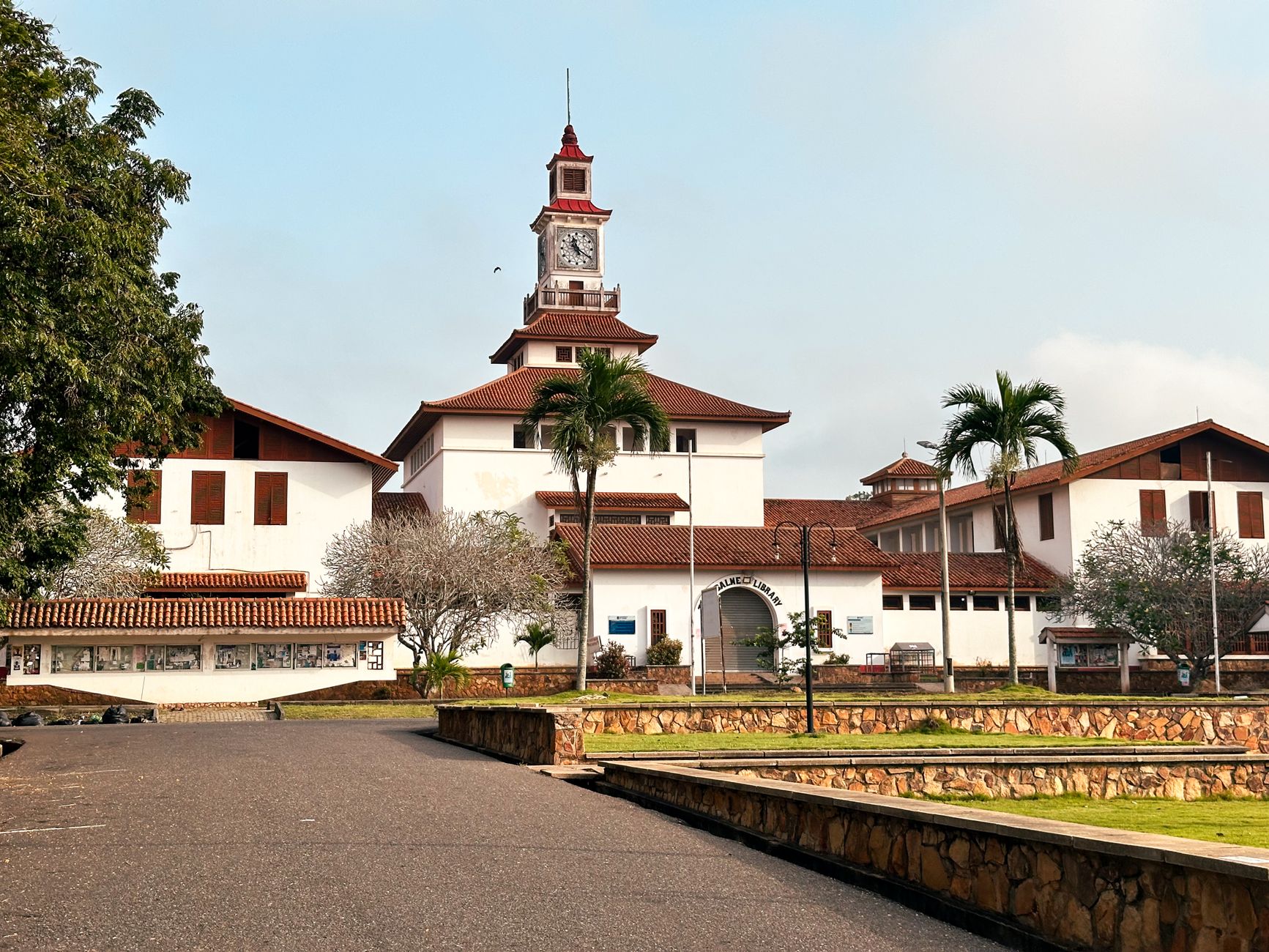 View of the iconic Balme Library tower at the University of Ghana in Accra.