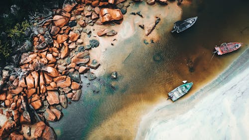 Aerial View of Boats on Seashore