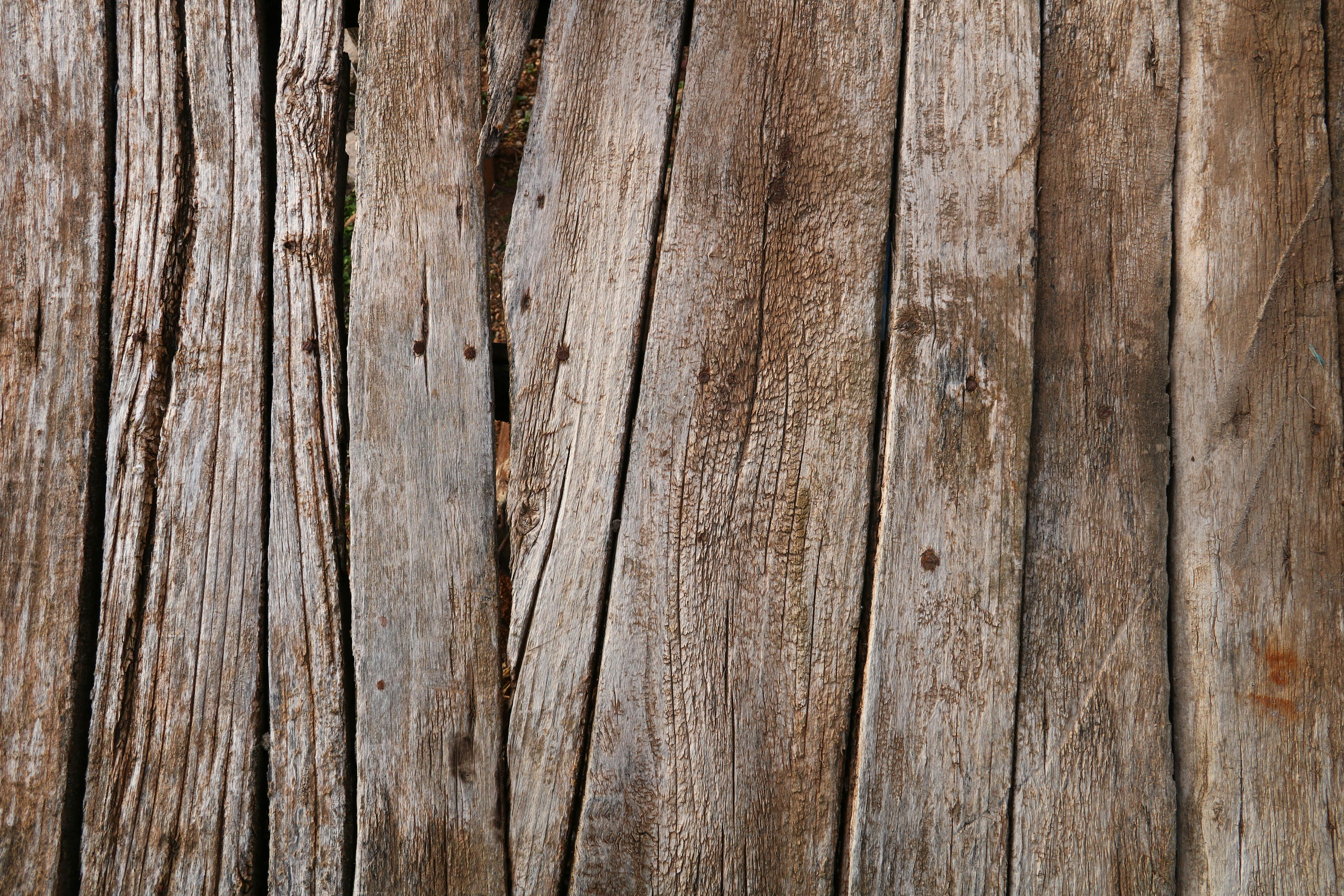 Gratis Primo piano dettagliato di assi di legno usurate che mostrano trame e motivi rustici. Foto a disposizione