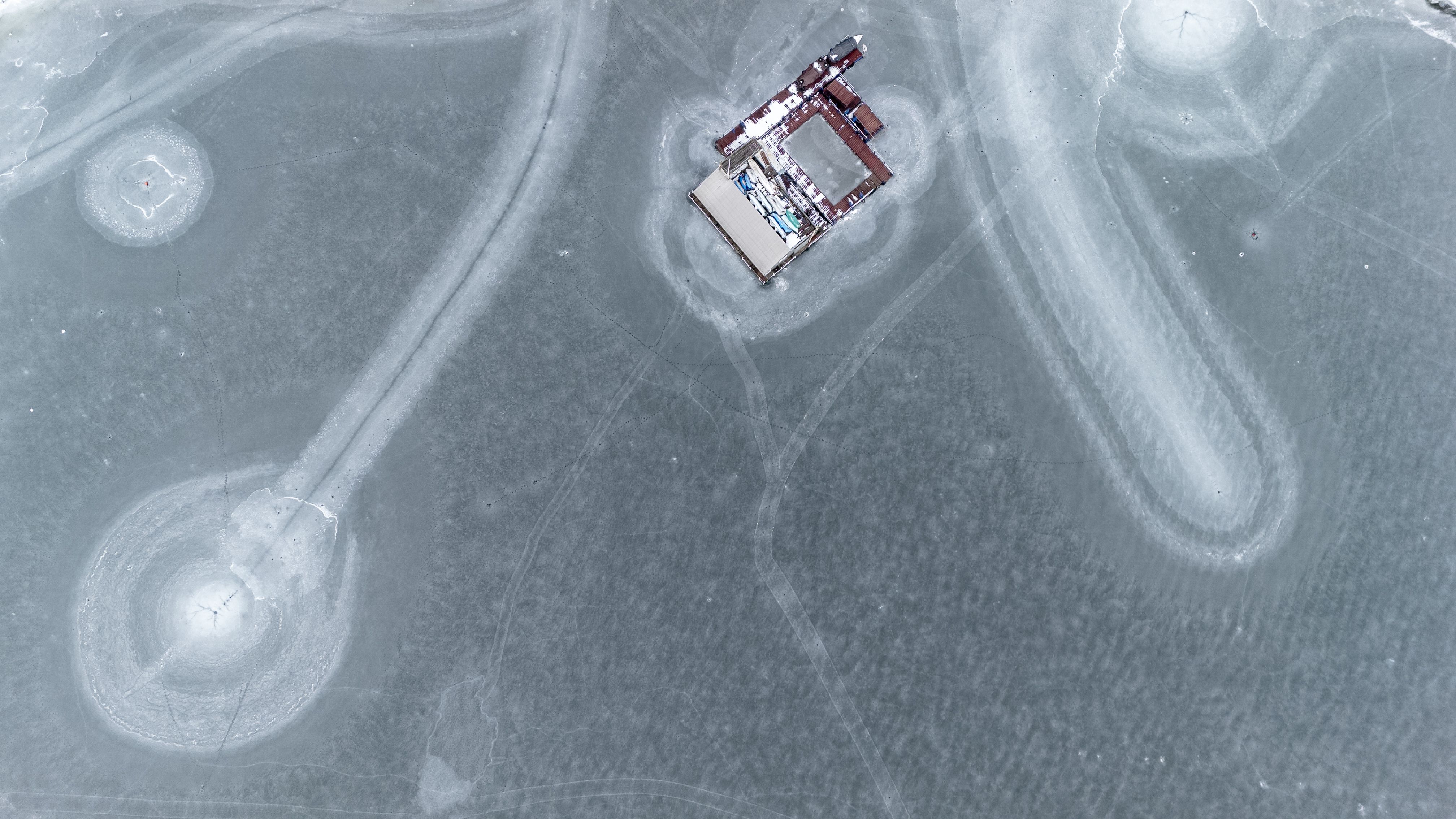 Aerial View of Frozen Lake with Building · Free Stock Photo