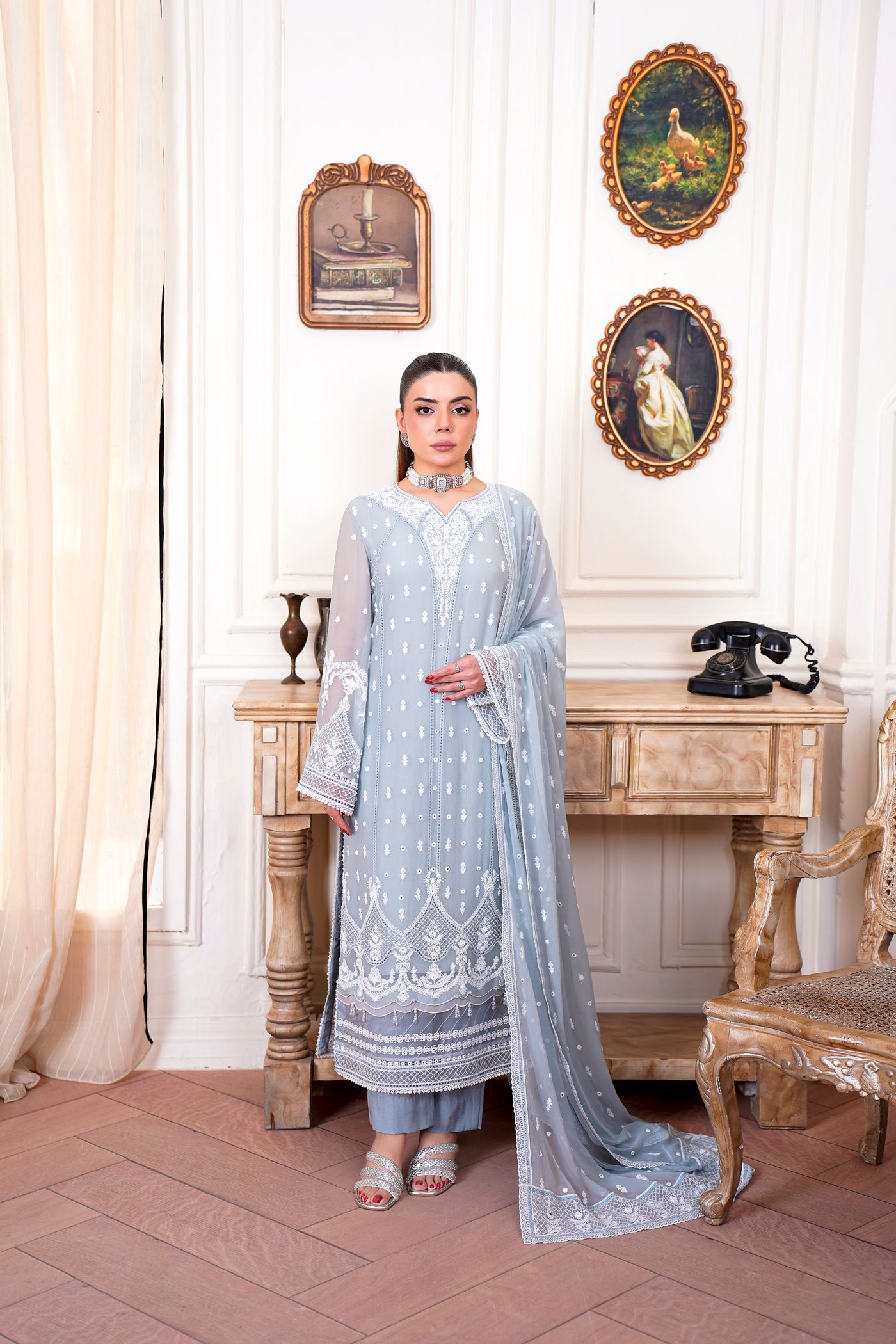 Embellished Velvet Gharara Set, front view