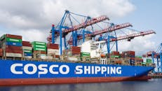 Container Ship at Hamburg Port with Cranes