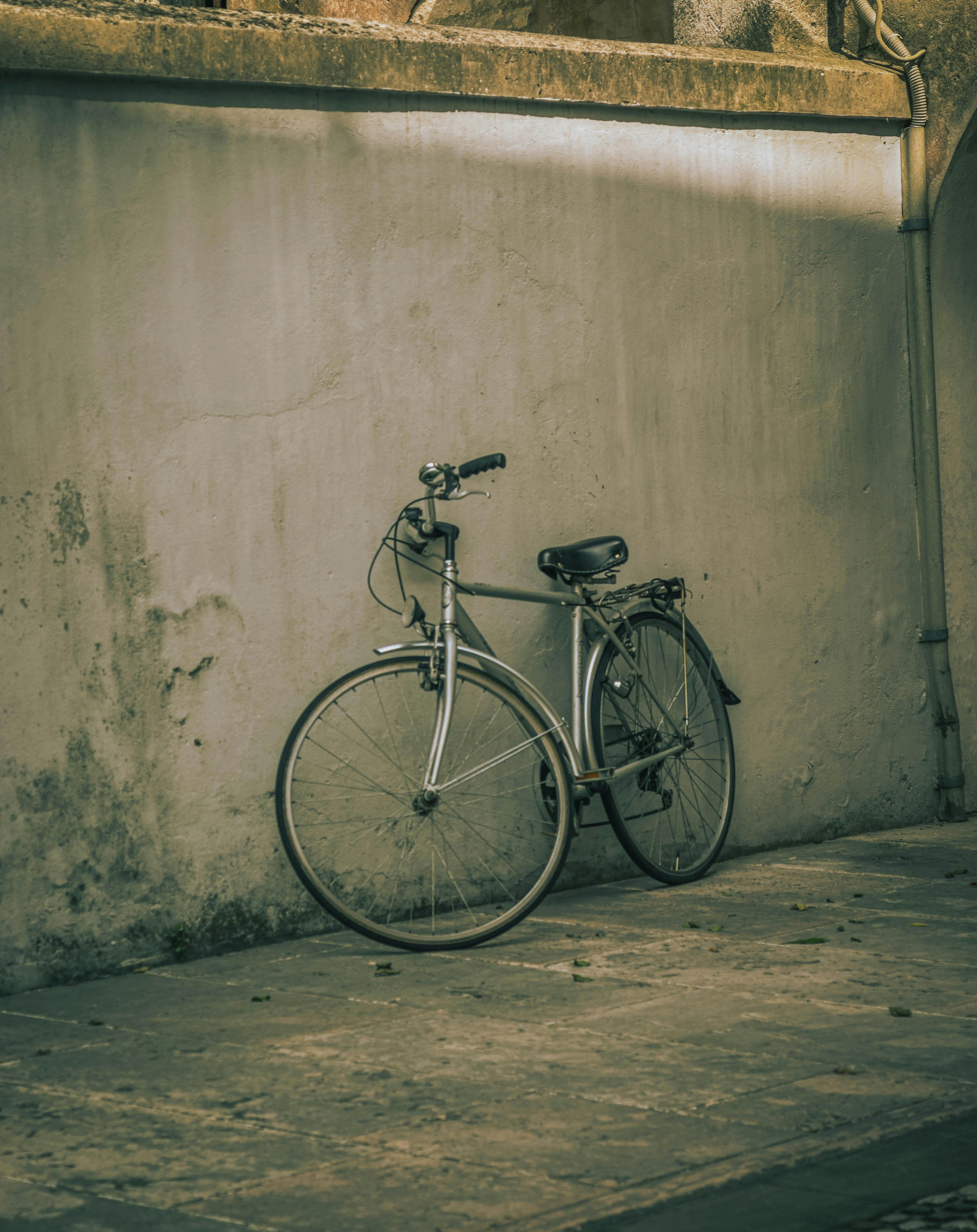 gratis Een klassieke fiets die tegen een verweerde, gestructureerde muur leunt en nostalgische gevoelens oproept. Stockfoto