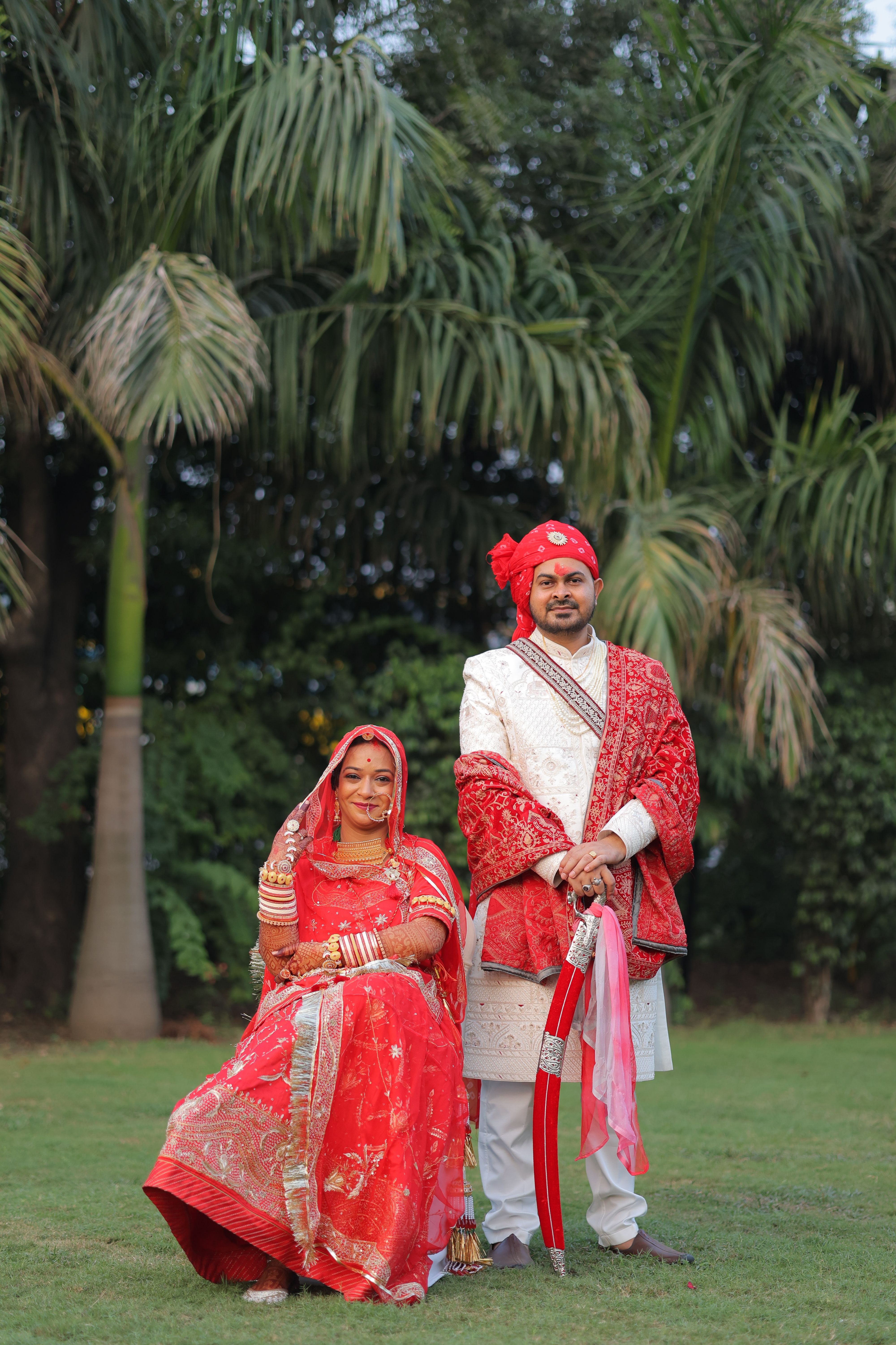 Traditional Indian Wedding Couple Portrait Outdoors · Free Stock Photo