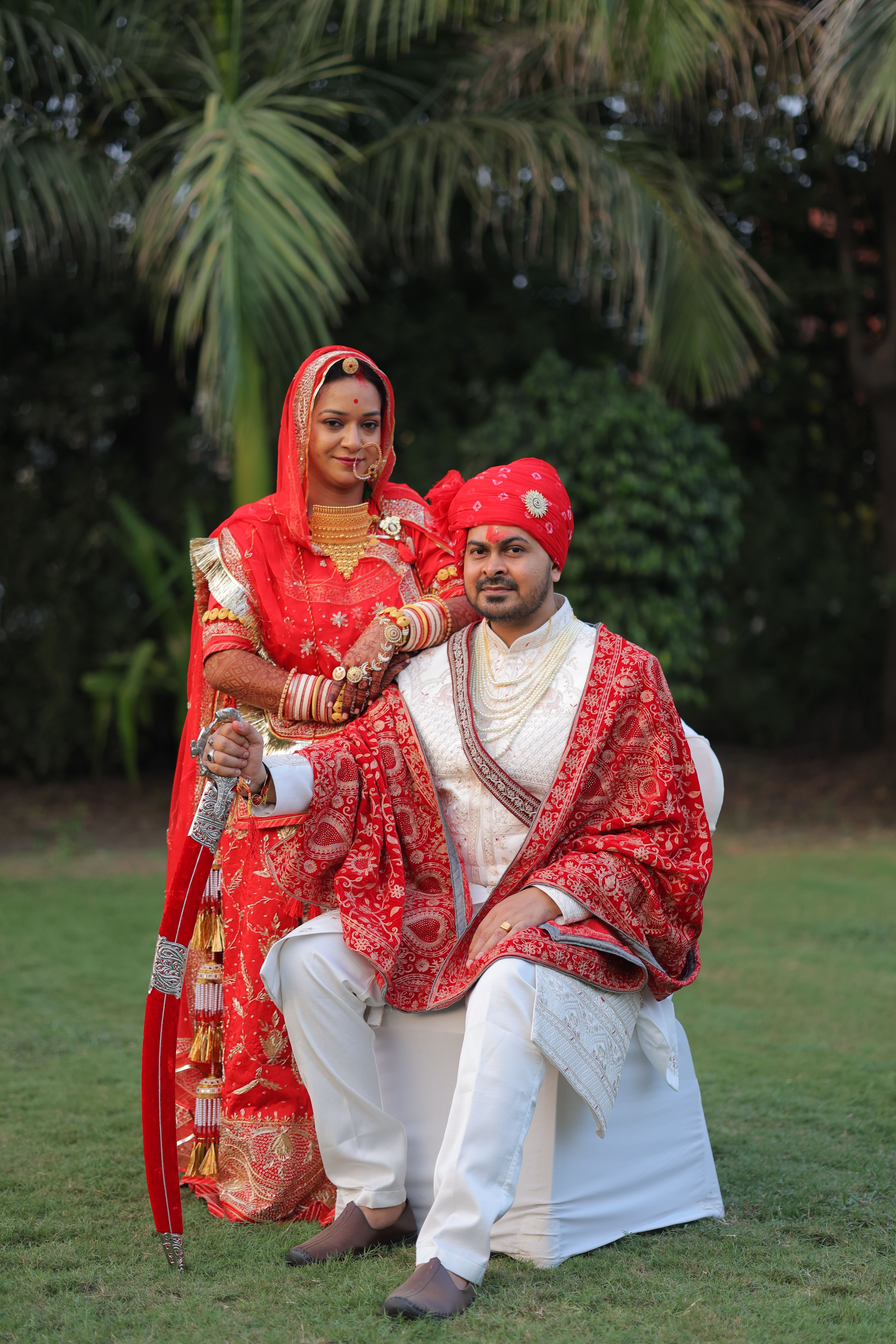 Traditional Indian Wedding Couple Portrait Outdoors · Free Stock Photo