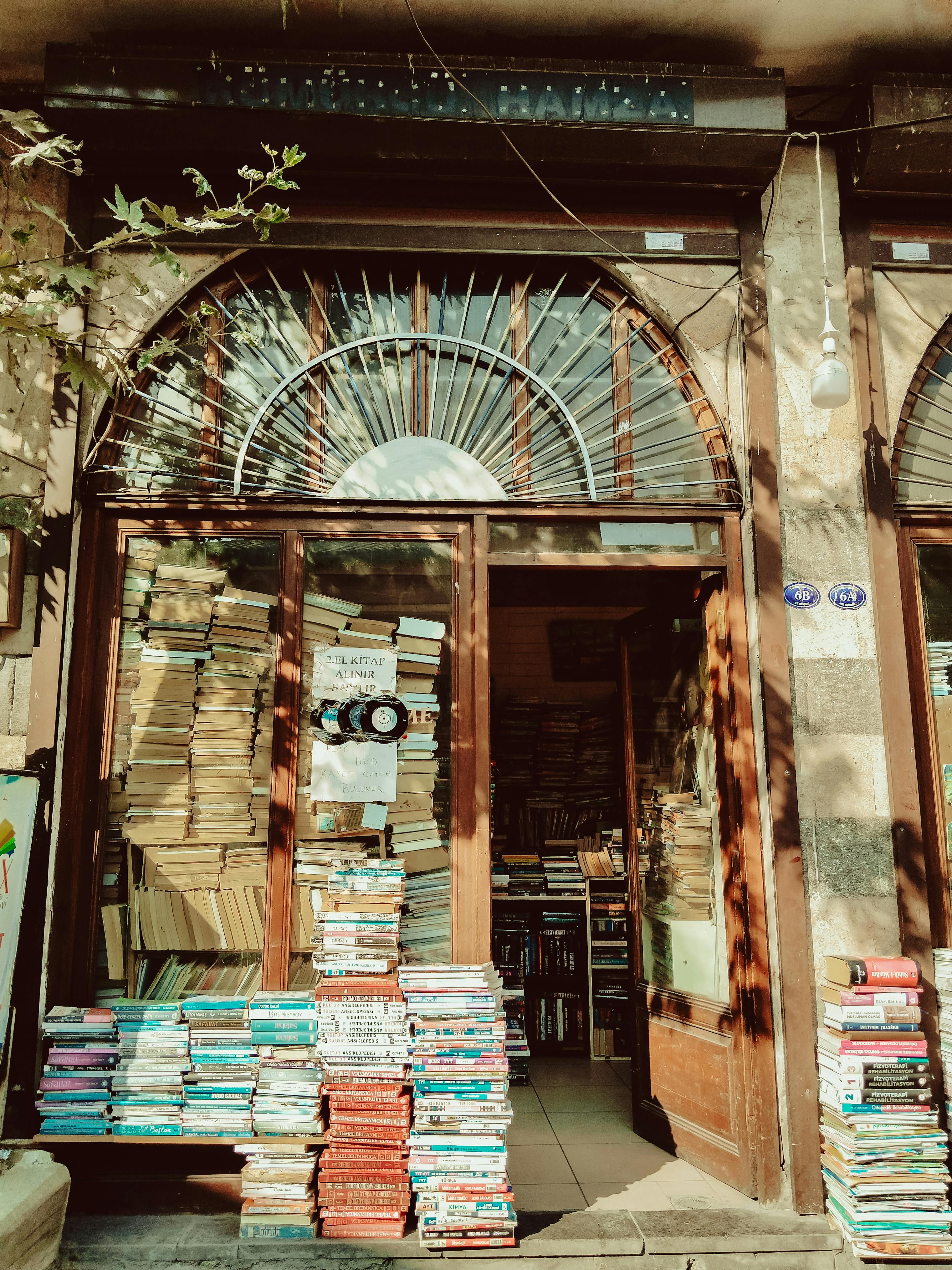 Bookstore interior with customers browsing shelves